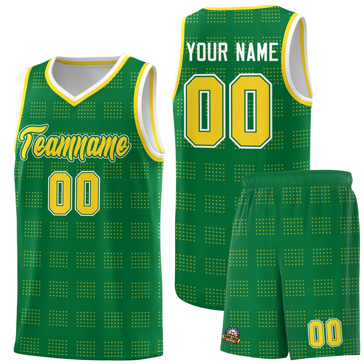 Custom Kelly Green Gold Trailblazer Dot Pattern Sports Uniform Basketball Jersey