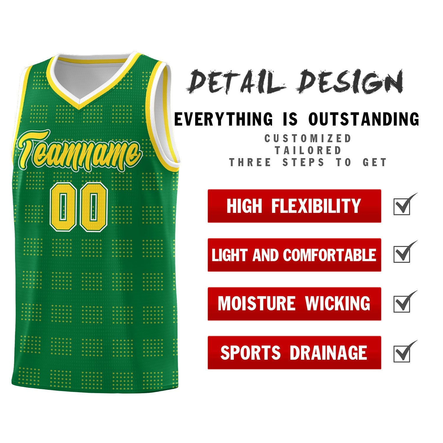 Custom Kelly Green Gold Trailblazer Dot Pattern Sports Uniform Basketball Jersey