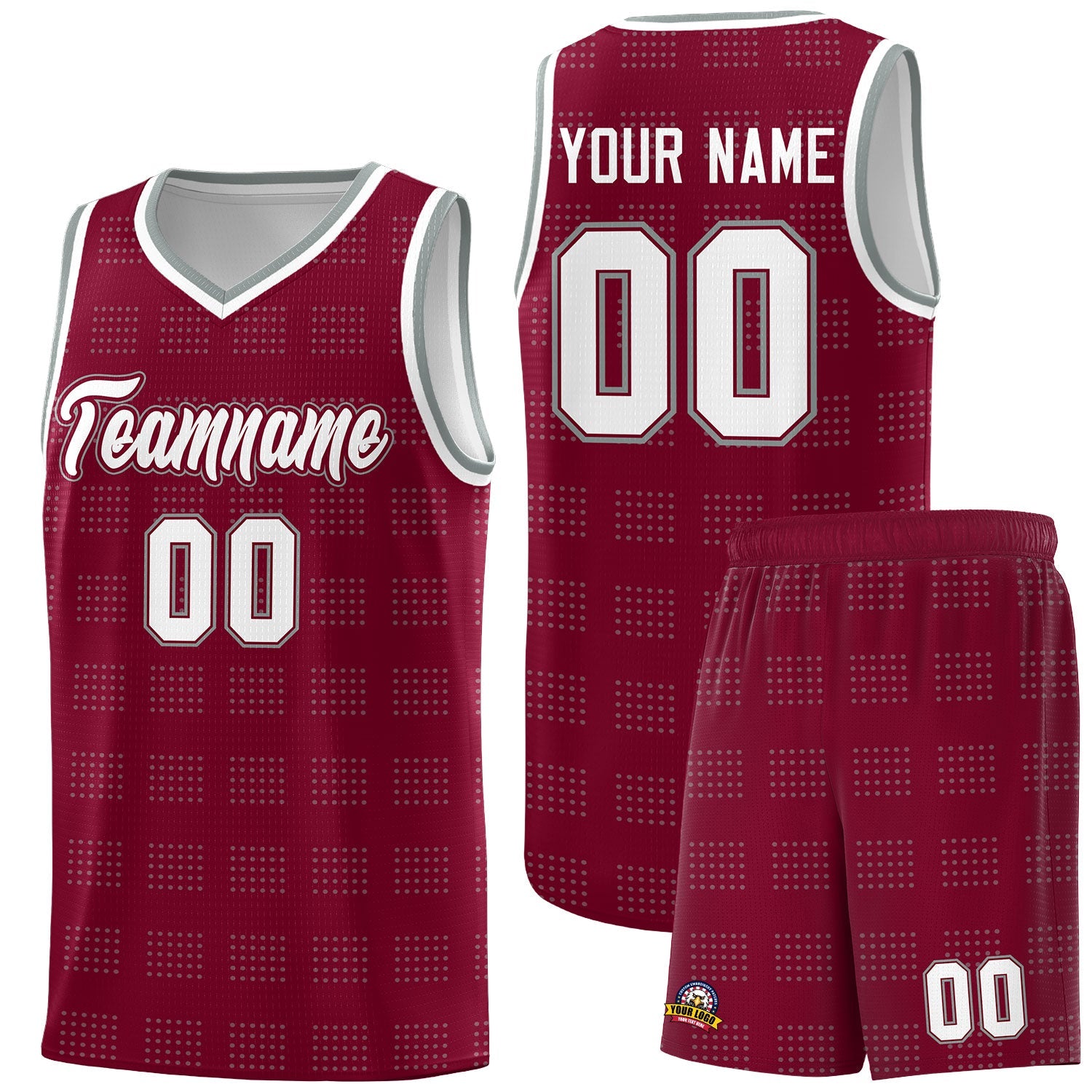 Custom Crimson Gray Trailblazer Dot Pattern Sports Uniform Basketball Jersey