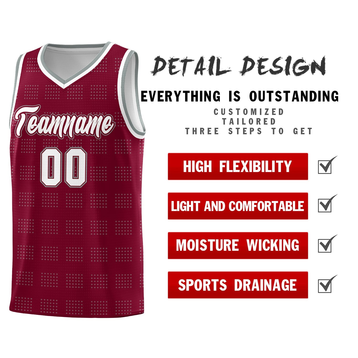 Custom Crimson Gray Trailblazer Dot Pattern Sports Uniform Basketball Jersey