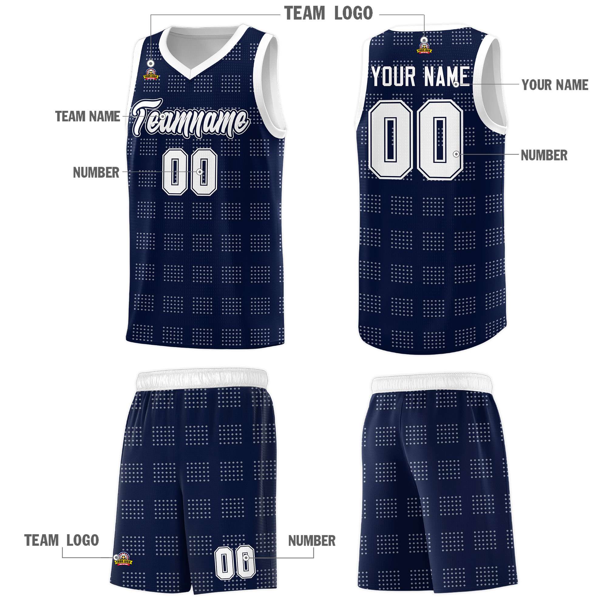 Custom Navy White Trailblazer Dot Pattern Sports Uniform Basketball Jersey