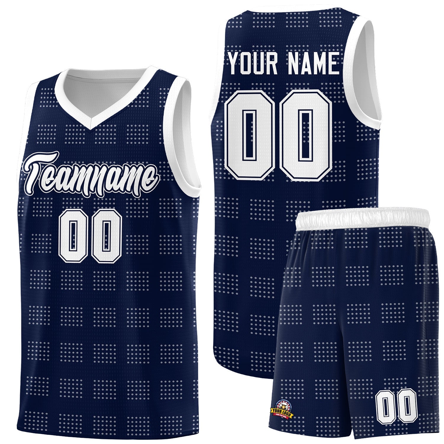 Custom Navy White Trailblazer Dot Pattern Sports Uniform Basketball Jersey