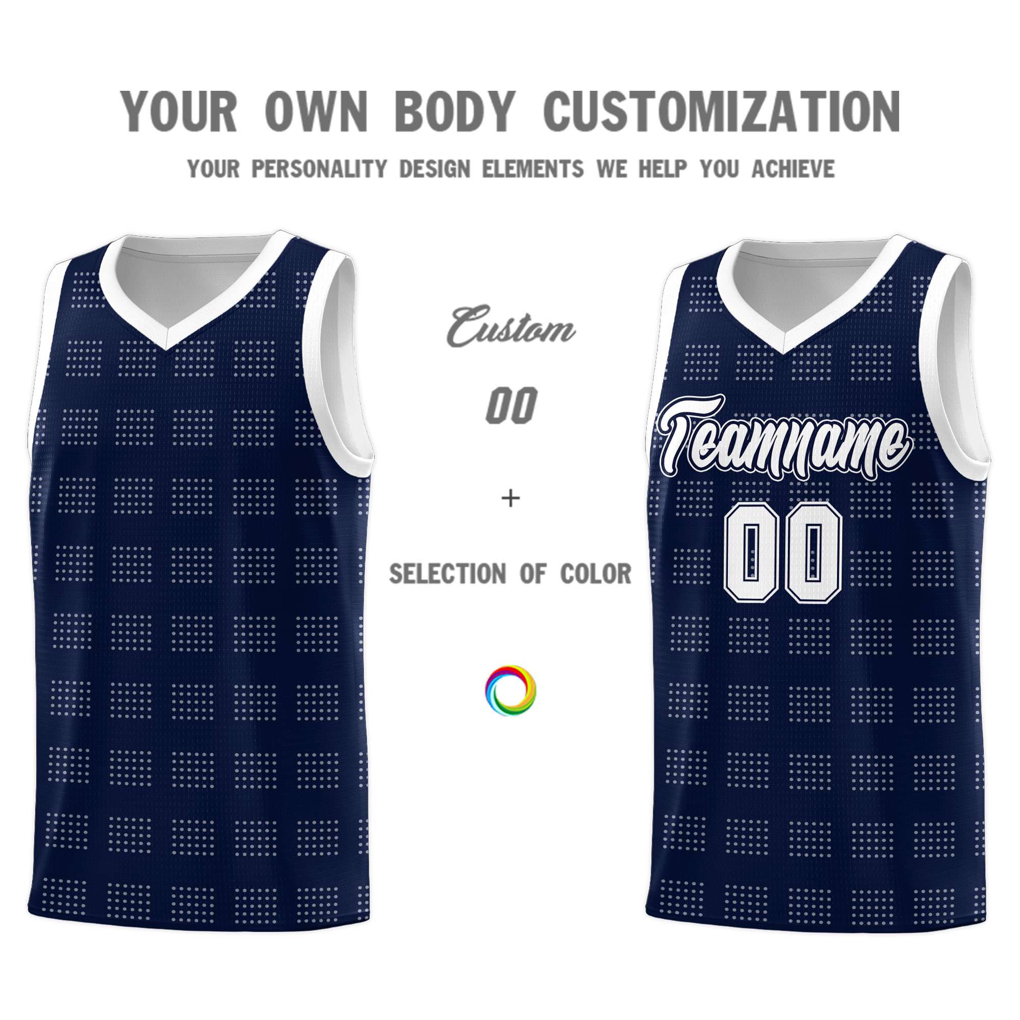 Custom Navy White Trailblazer Dot Pattern Sports Uniform Basketball Jersey