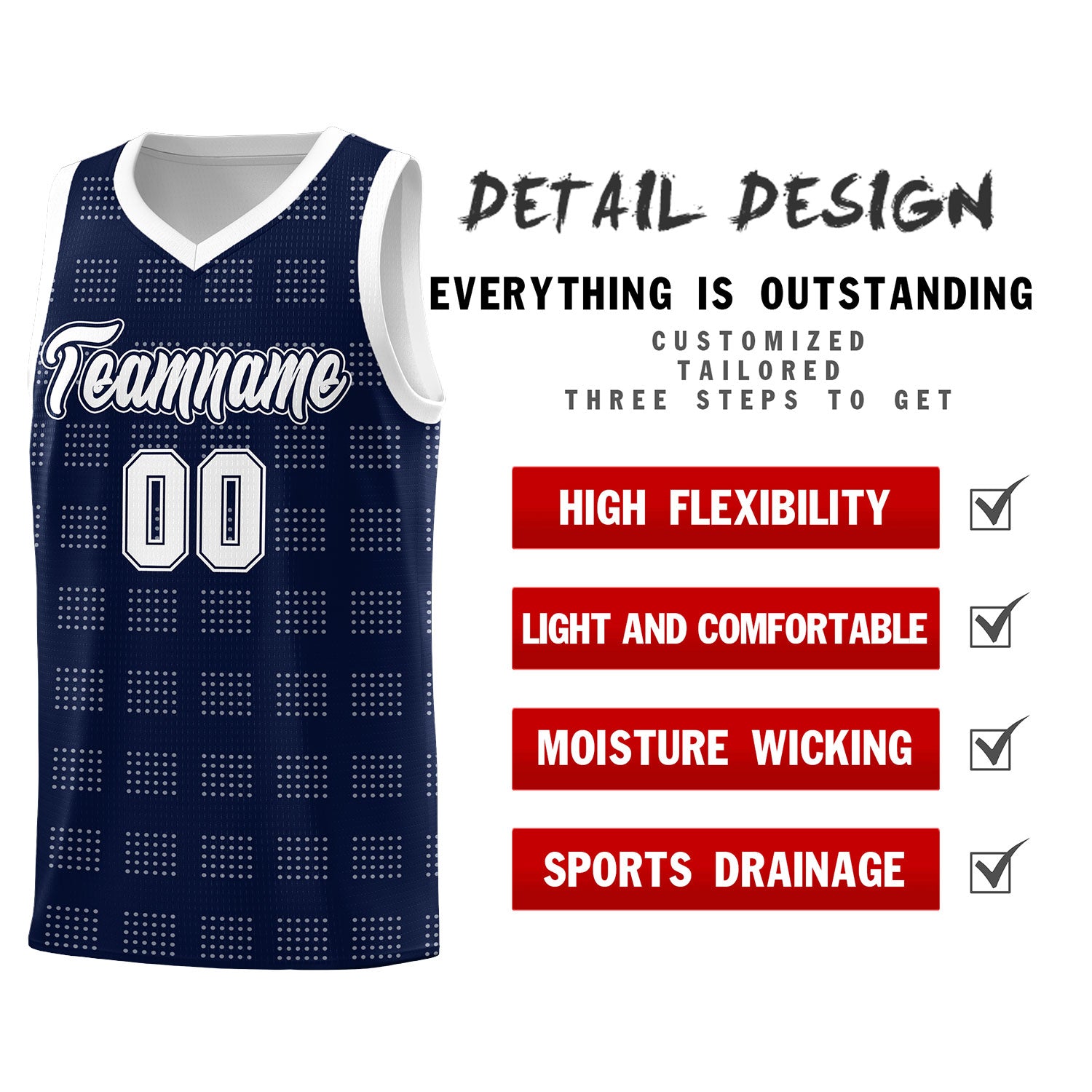 Custom Navy White Trailblazer Dot Pattern Sports Uniform Basketball Jersey