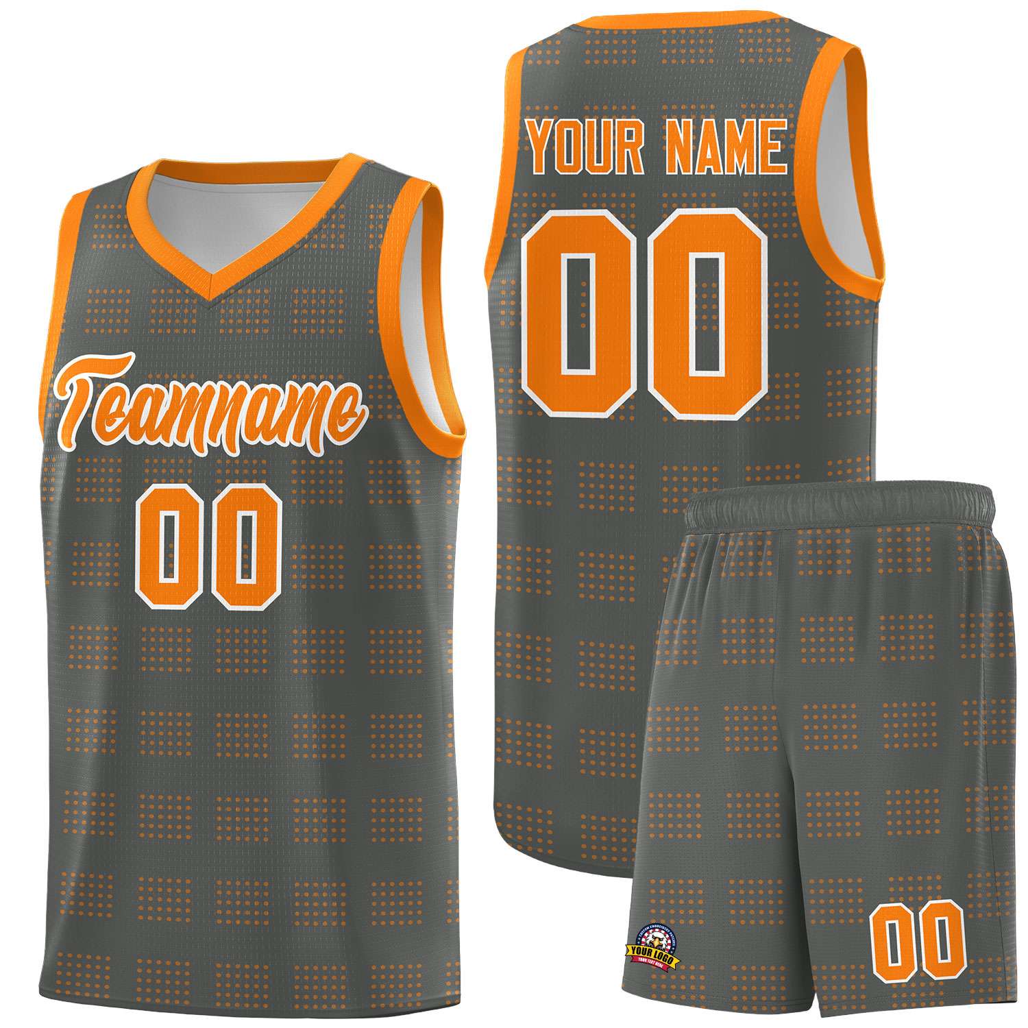 Custom Dark Gray Orange Trailblazer Dot Pattern Sports Uniform Basketball Jersey