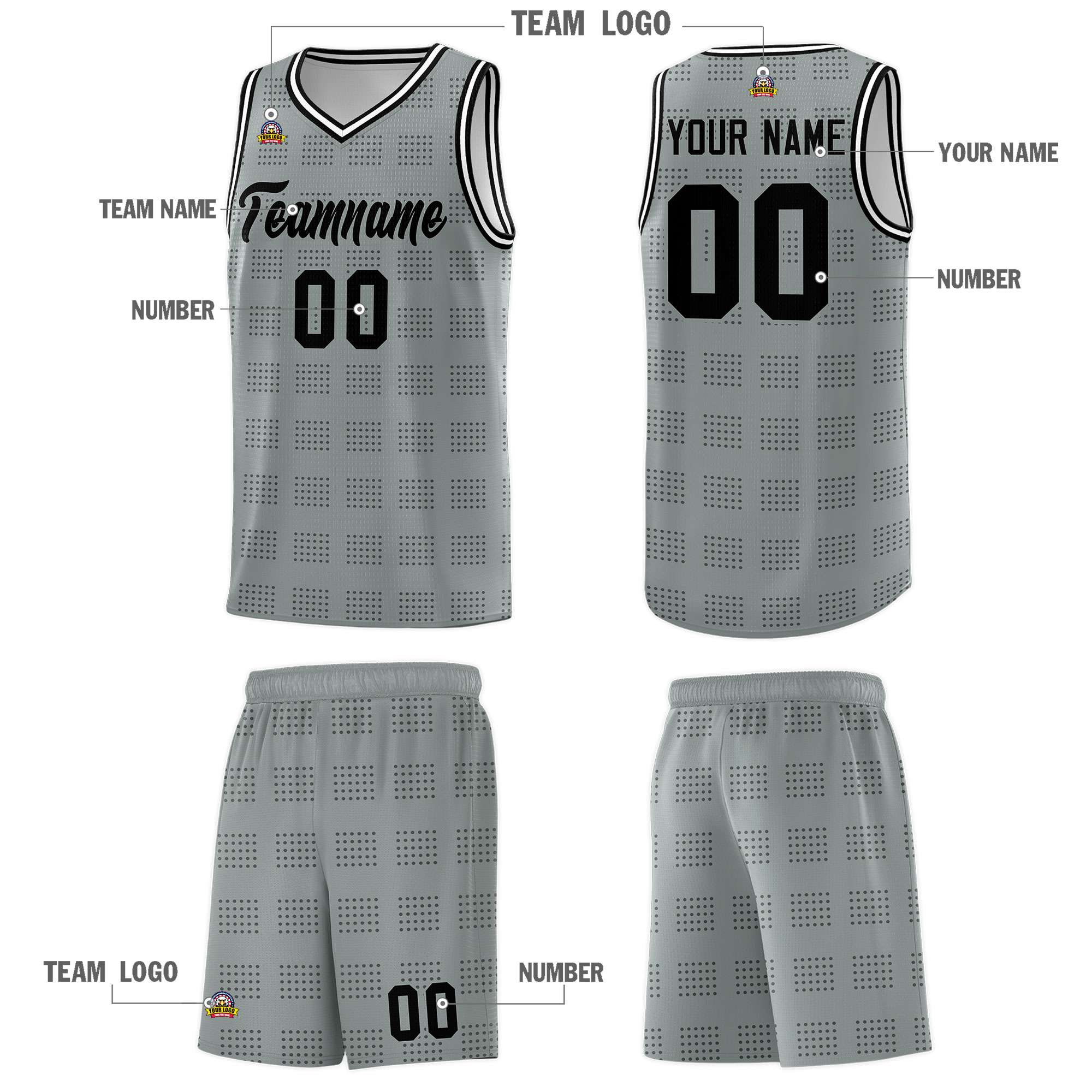 Custom Dark Gray Black Trailblazer Dot Pattern Sports Uniform Basketball Jersey