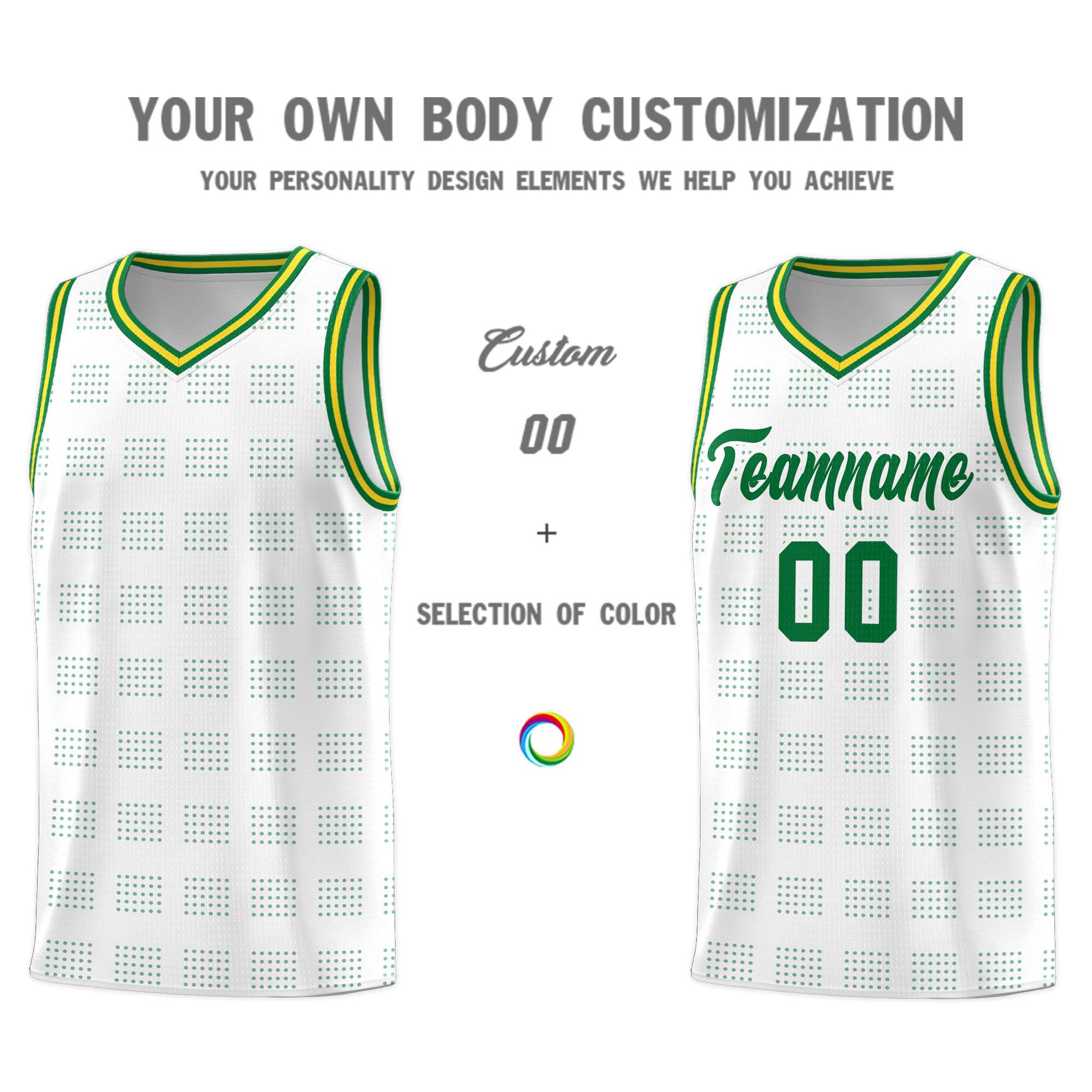 Custom White Kelly Green Trailblazer Dot Pattern Sports Uniform Basketball Jersey