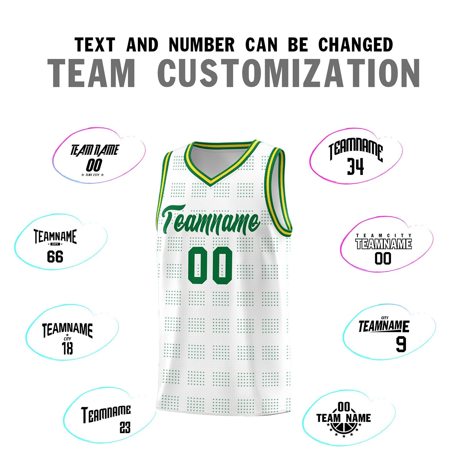 Custom White Kelly Green Trailblazer Dot Pattern Sports Uniform Basketball Jersey