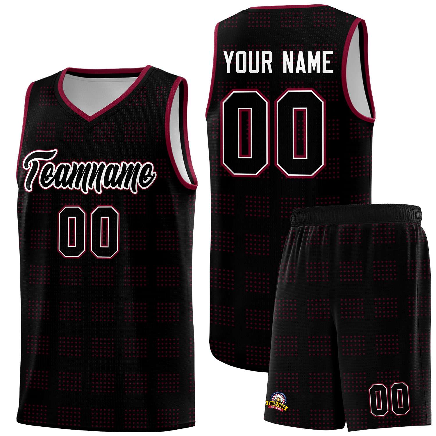 Custom Black Crimson Trailblazer Dot Pattern Sports Uniform Basketball Jersey