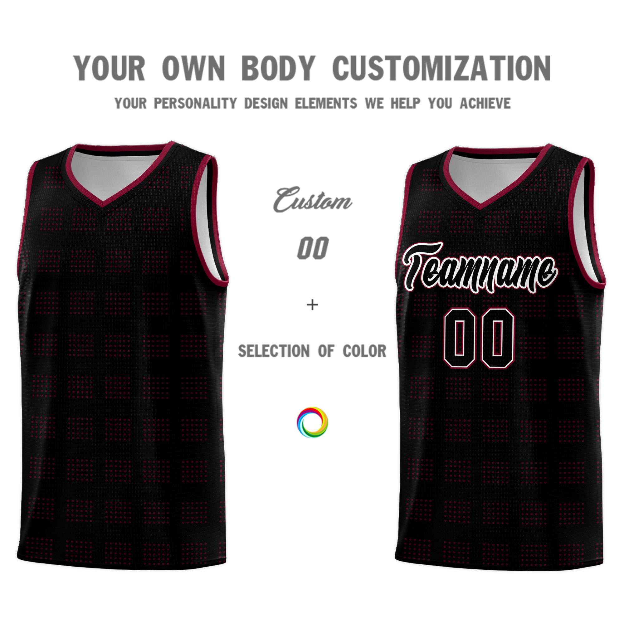 Custom Black Crimson Trailblazer Dot Pattern Sports Uniform Basketball Jersey