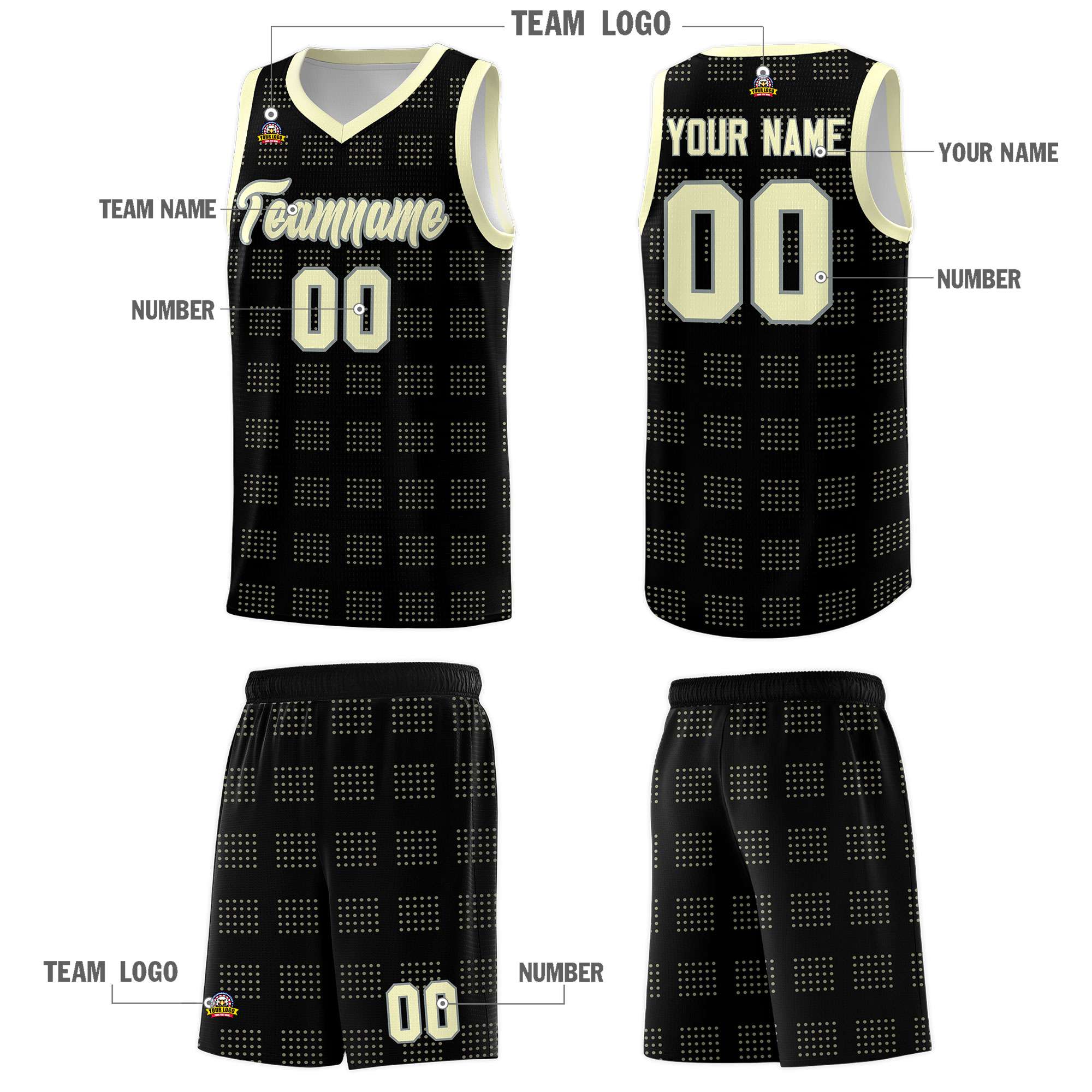 Custom Black Cream Trailblazer Dot Pattern Sports Uniform Basketball Jersey