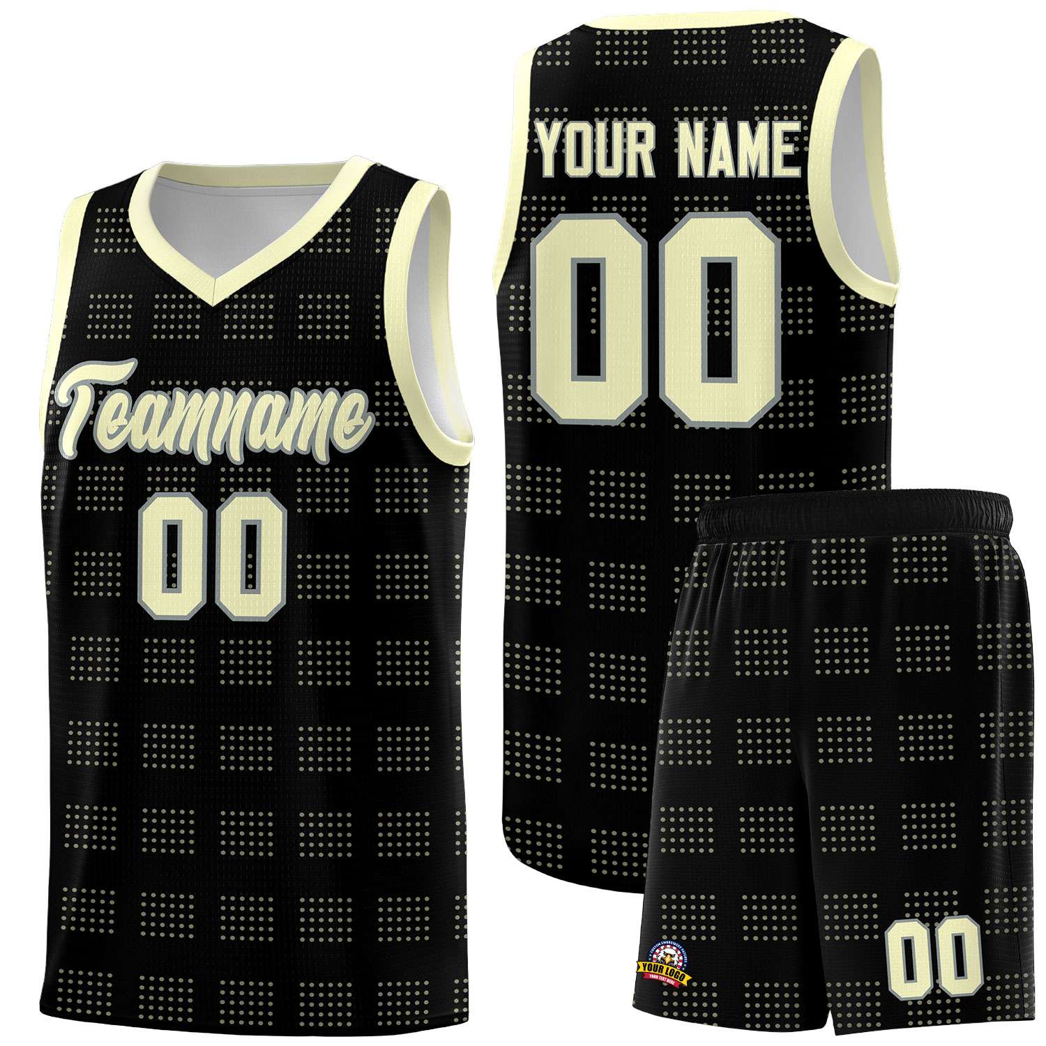 Custom Black Cream Trailblazer Dot Pattern Sports Uniform Basketball Jersey