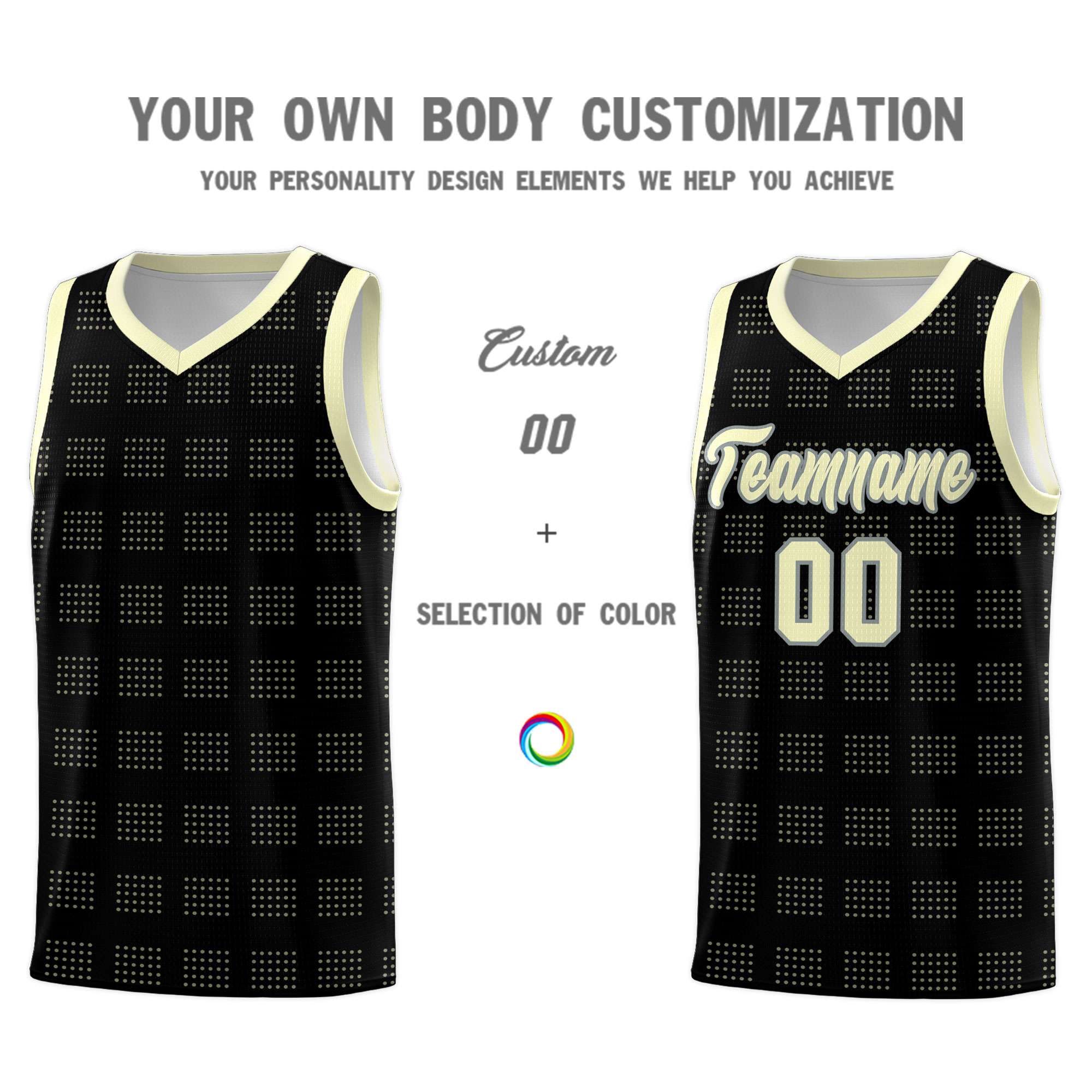 Custom Black Cream Trailblazer Dot Pattern Sports Uniform Basketball Jersey