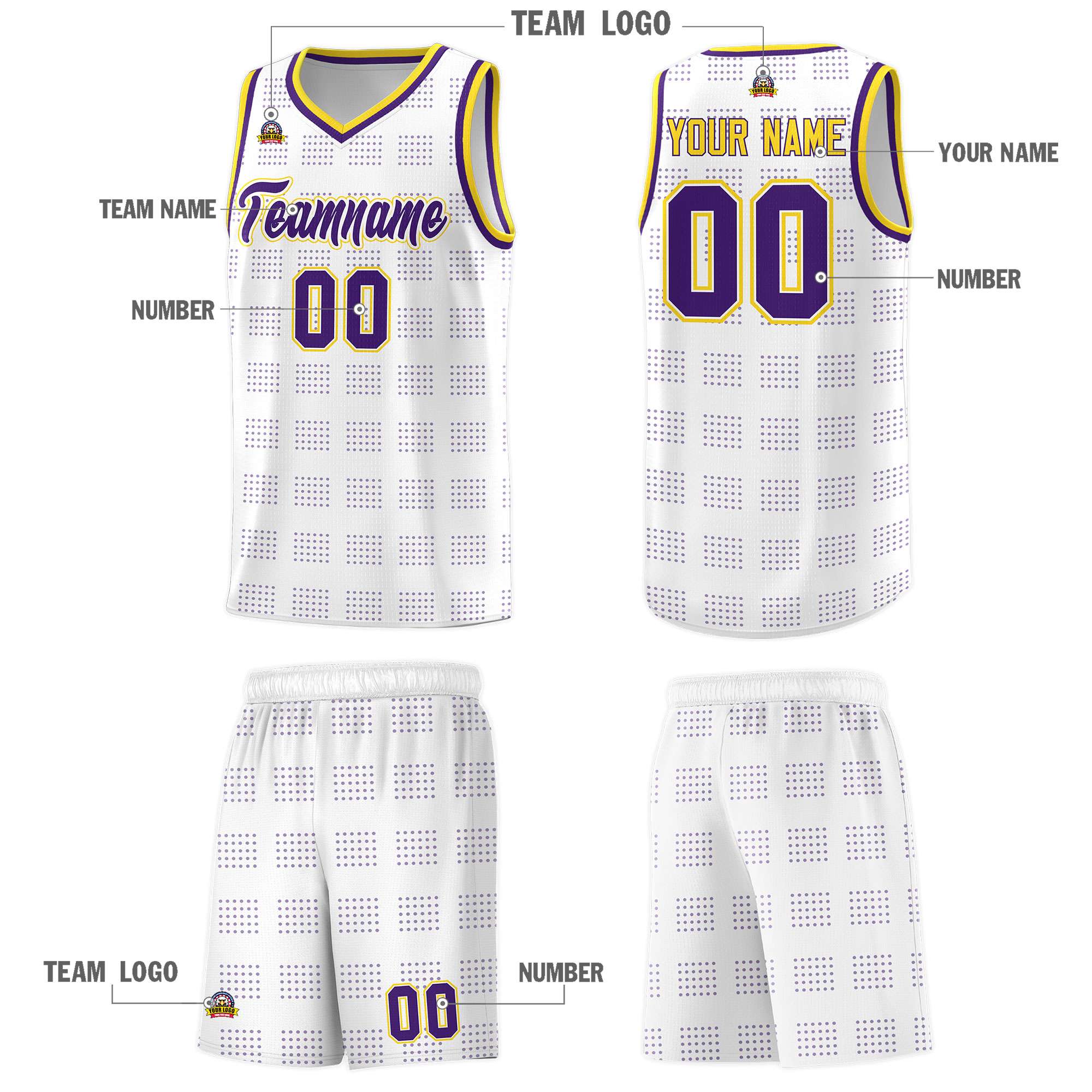 Custom White Purple Trailblazer Dot Pattern Sports Uniform Basketball Jersey