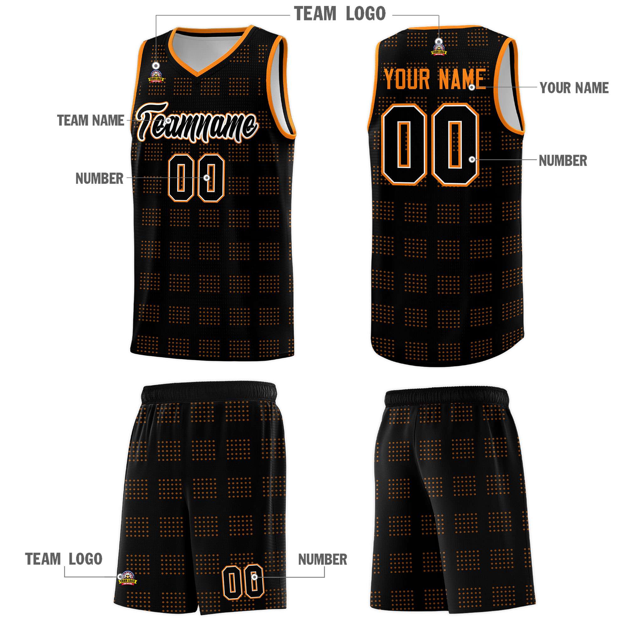 Custom Black Orange Trailblazer Dot Pattern Sports Uniform Basketball Jersey