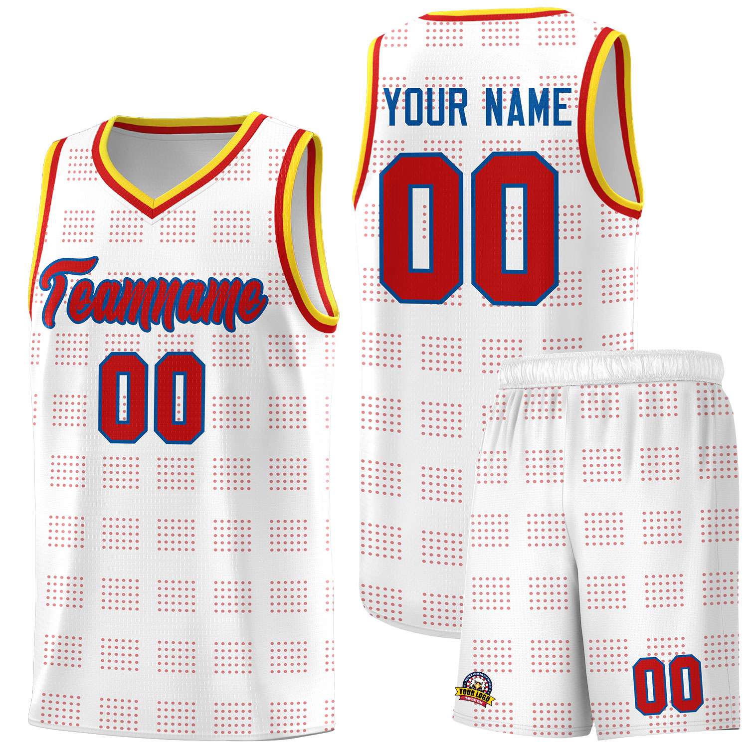 Custom White Red Trailblazer Dot Pattern Sports Uniform Basketball Jersey