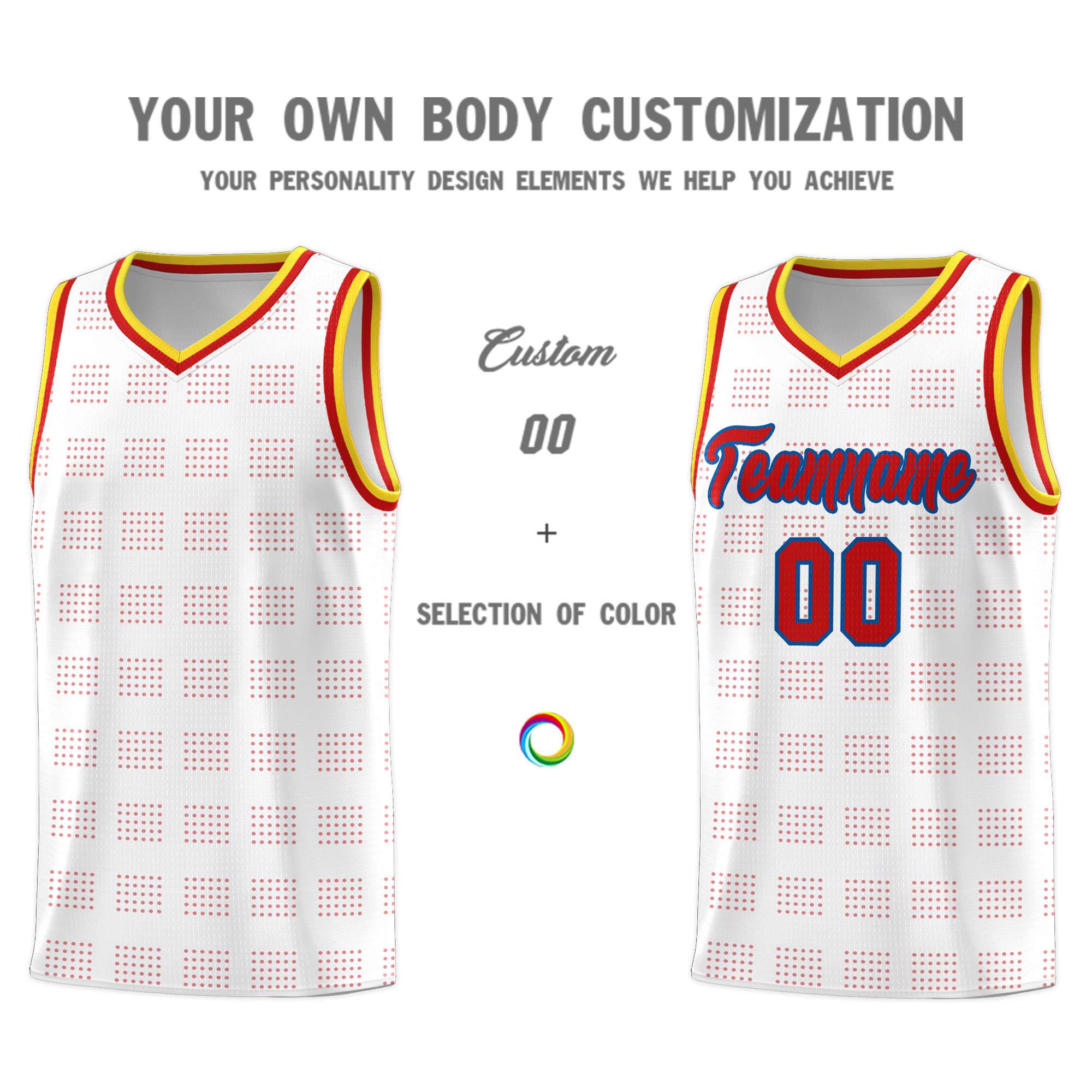 Custom White Red Trailblazer Dot Pattern Sports Uniform Basketball Jersey