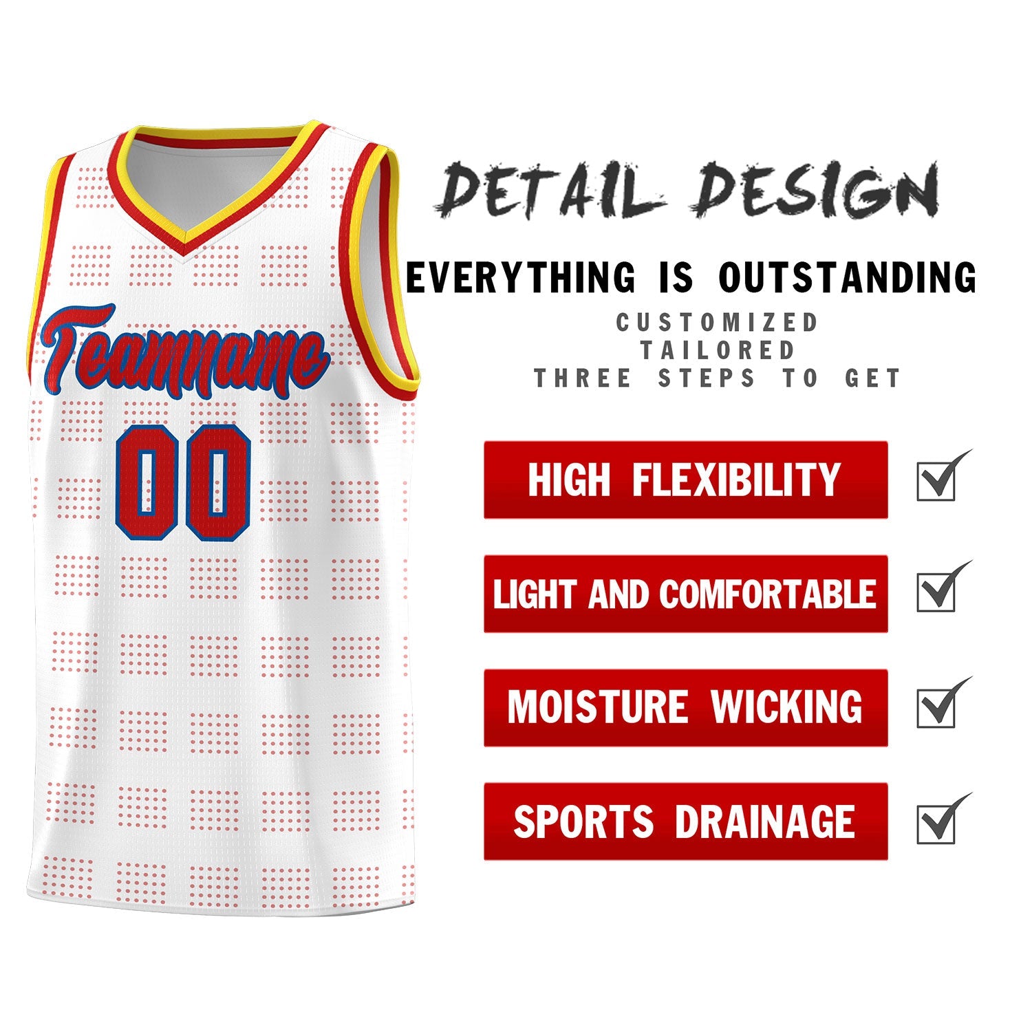 Custom White Red Trailblazer Dot Pattern Sports Uniform Basketball Jersey