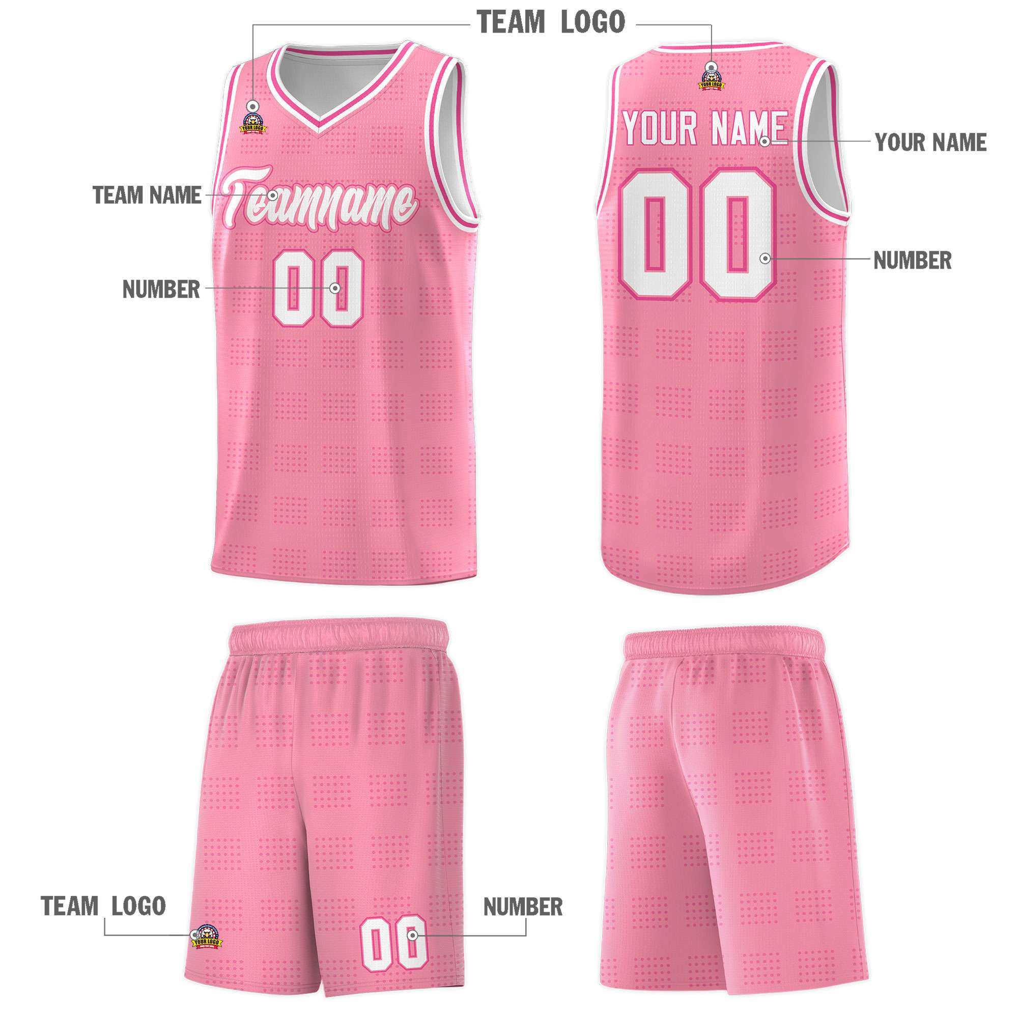 Custom Light Pink Pink Trailblazer Dot Pattern Sports Uniform Basketball Jersey