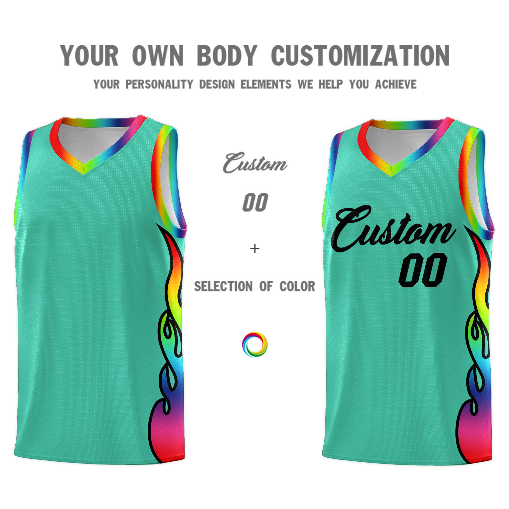 Custom Bright Green Side Flame Pattern Fashion Sports Uniform Basketball Jersey