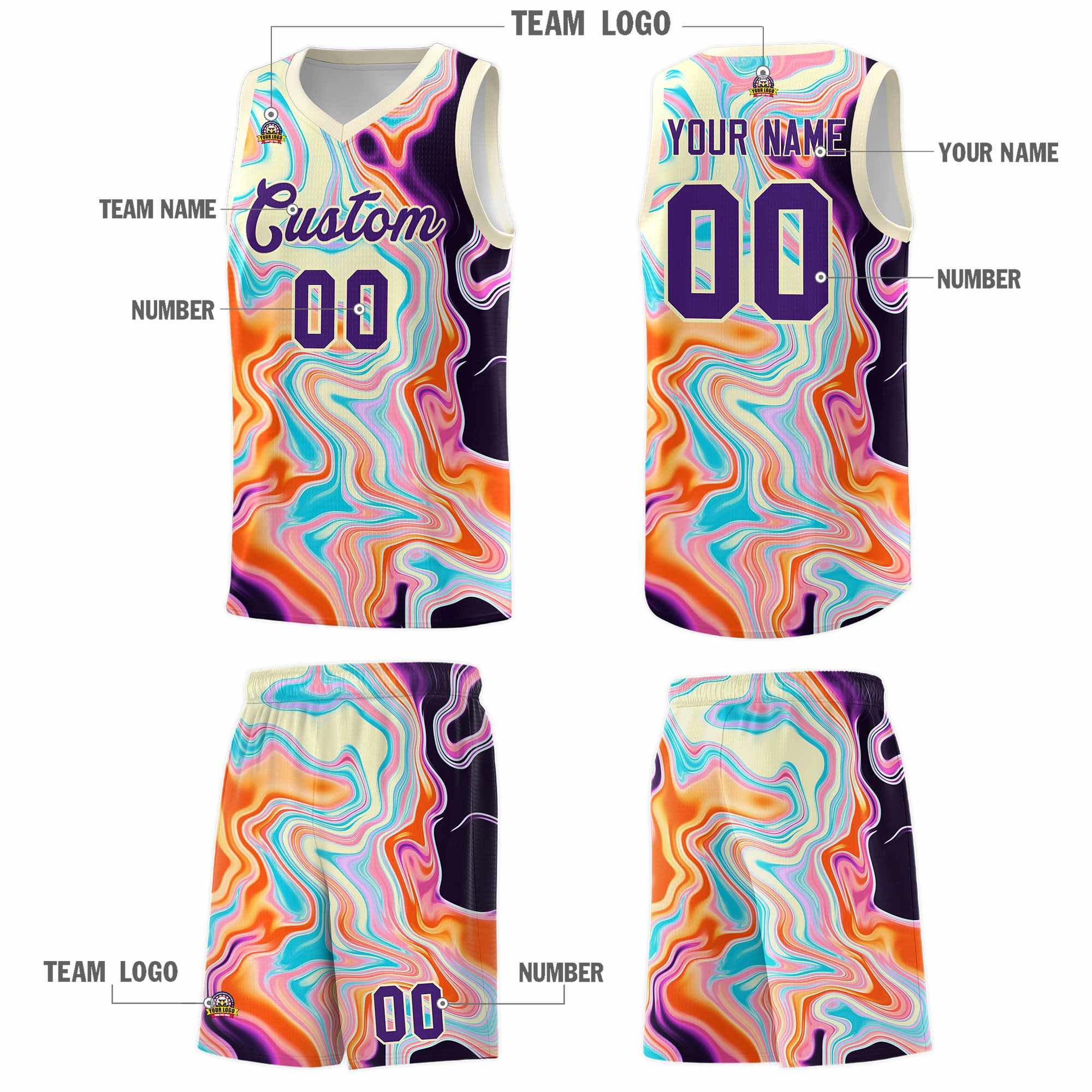 Custom Cream Fluid Painting Pattern Sports Uniform Basketball Jersey