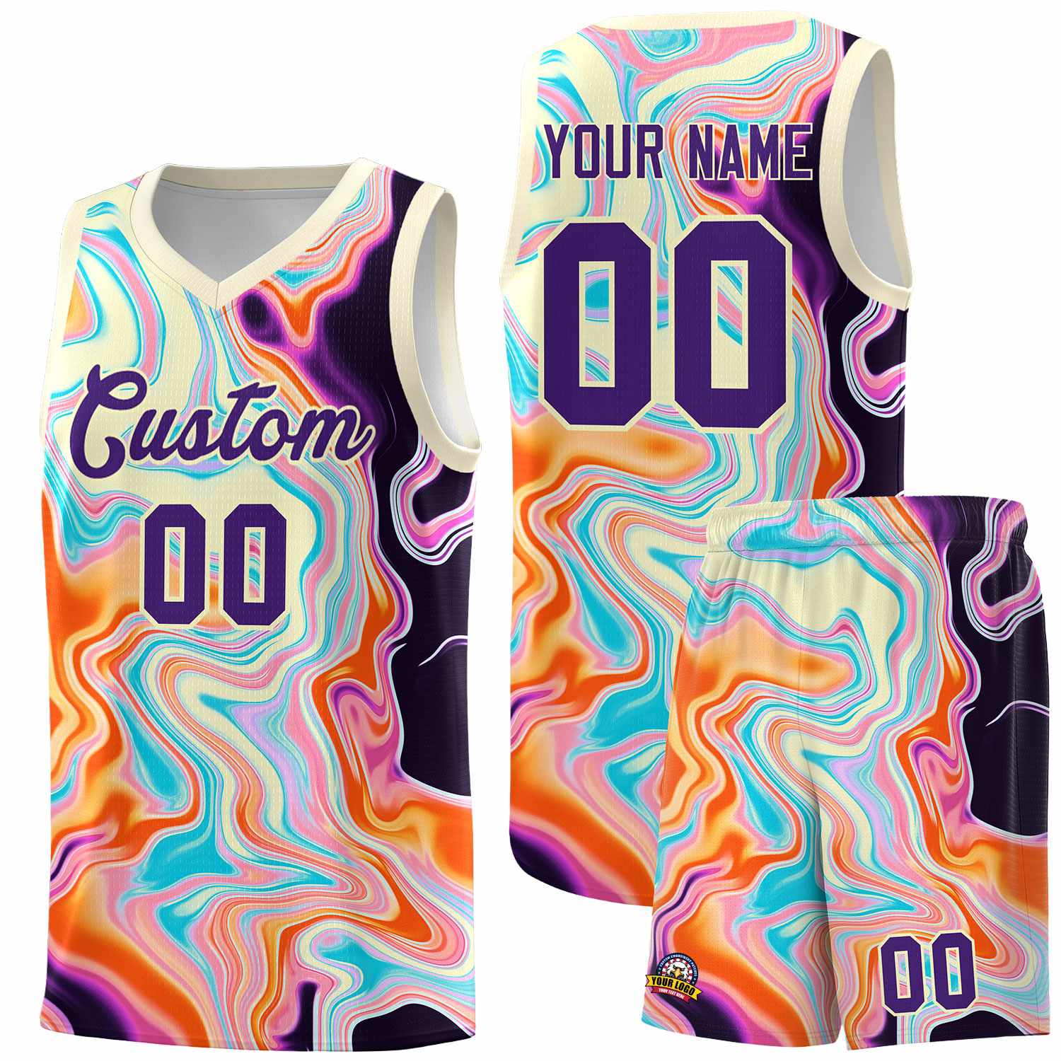 Custom Cream Fluid Painting Pattern Sports Uniform Basketball Jersey