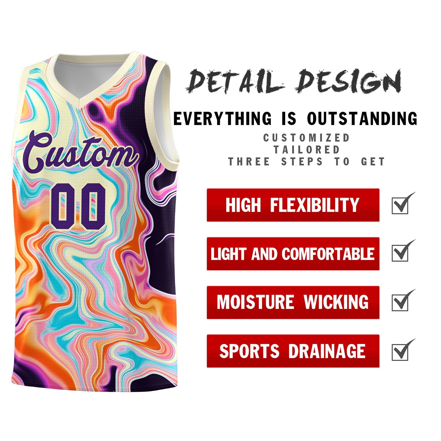 Custom Cream Fluid Painting Pattern Sports Uniform Basketball Jersey