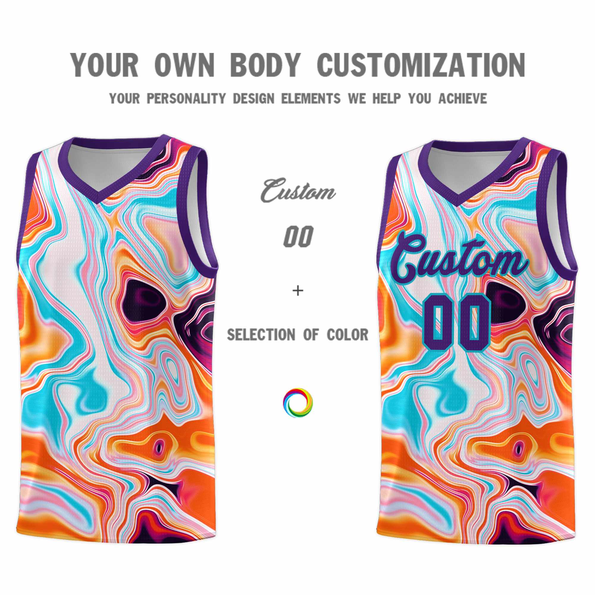 Custom Purple Fluid Painting Pattern Sports Uniform Basketball Jersey