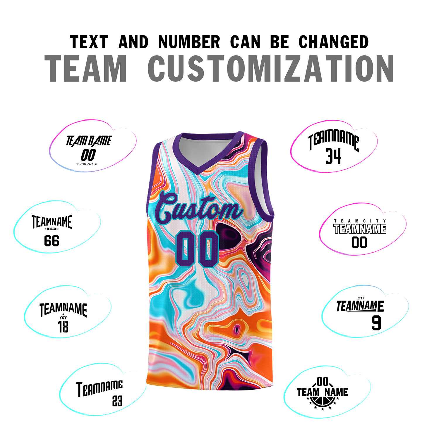 Custom Purple Fluid Painting Pattern Sports Uniform Basketball Jersey