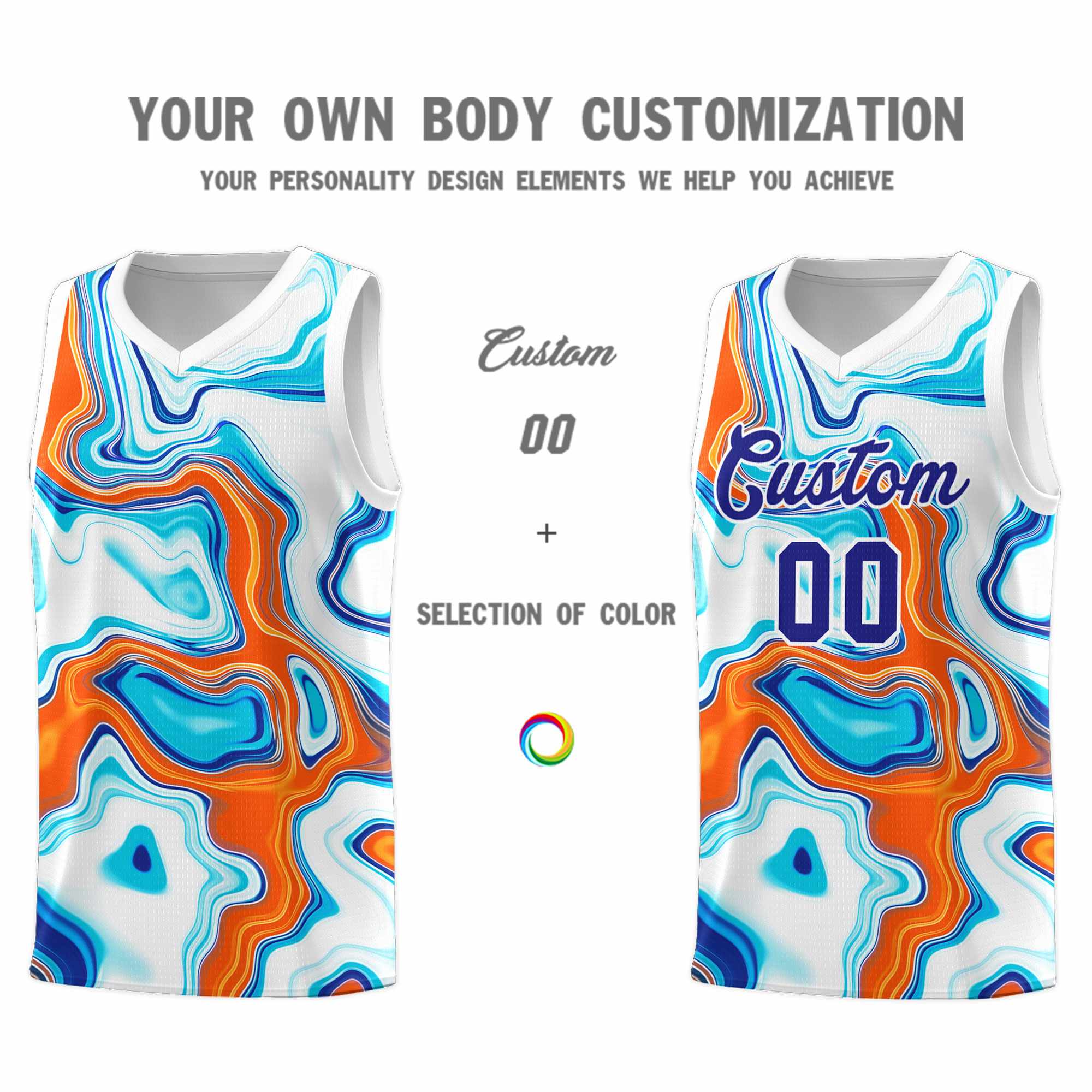 Custom White Fluid Painting Pattern Sports Uniform Basketball Jersey