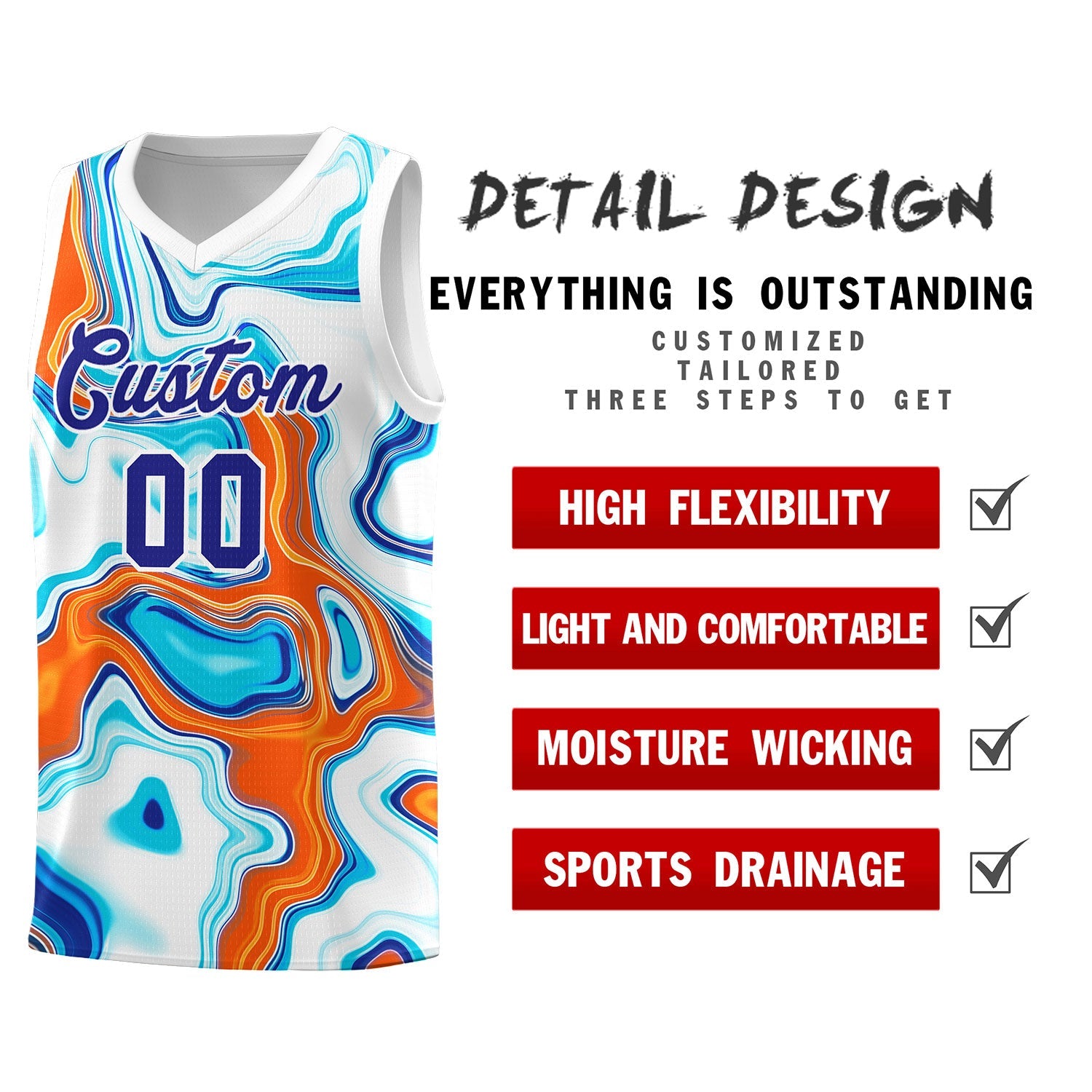 Custom White Fluid Painting Pattern Sports Uniform Basketball Jersey