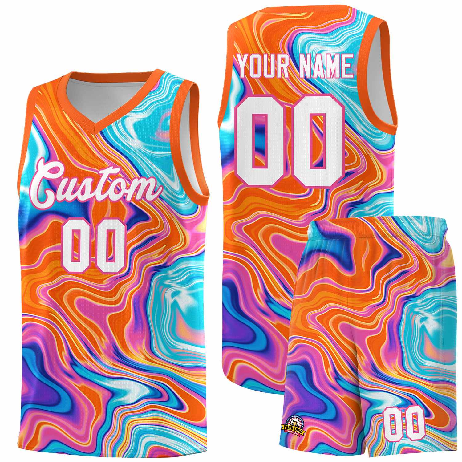 Custom Orange Fluid Painting Pattern Sports Uniform Basketball Jersey