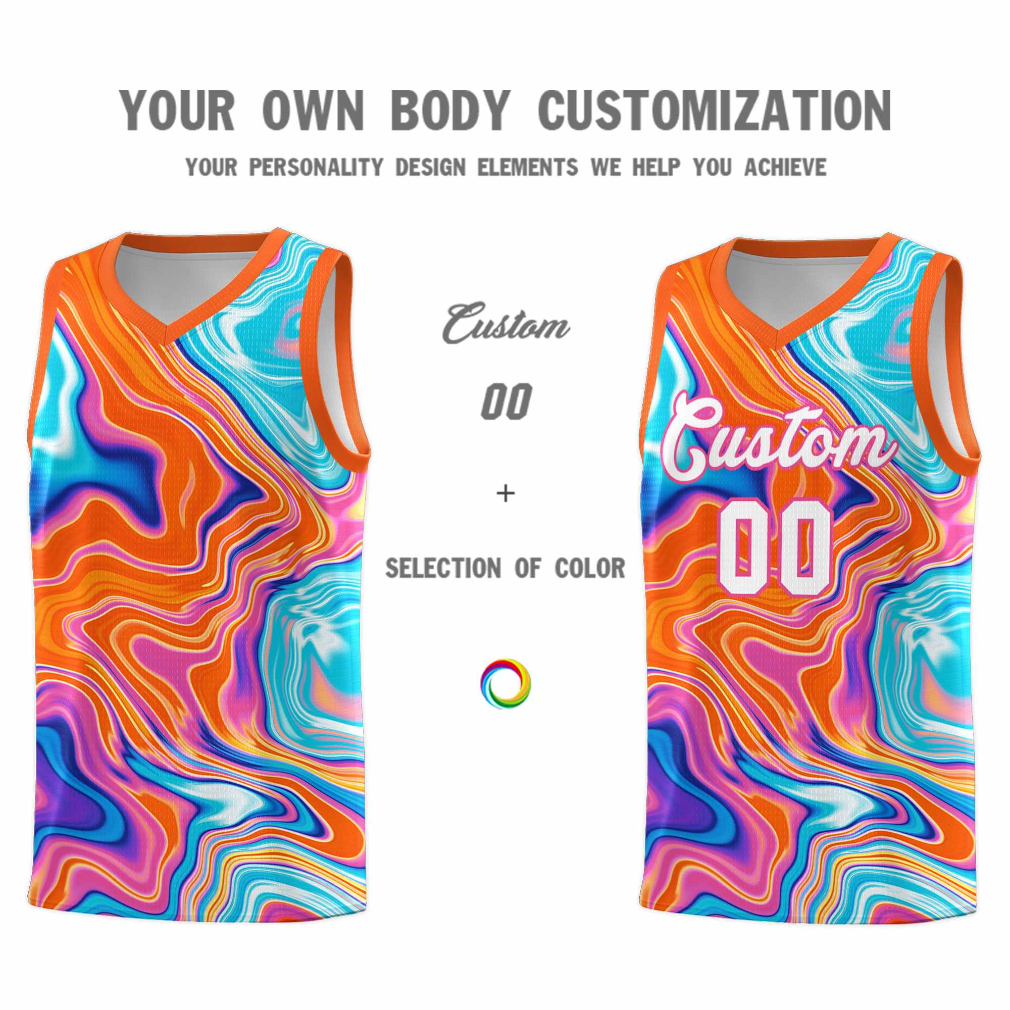 Custom Orange Fluid Painting Pattern Sports Uniform Basketball Jersey