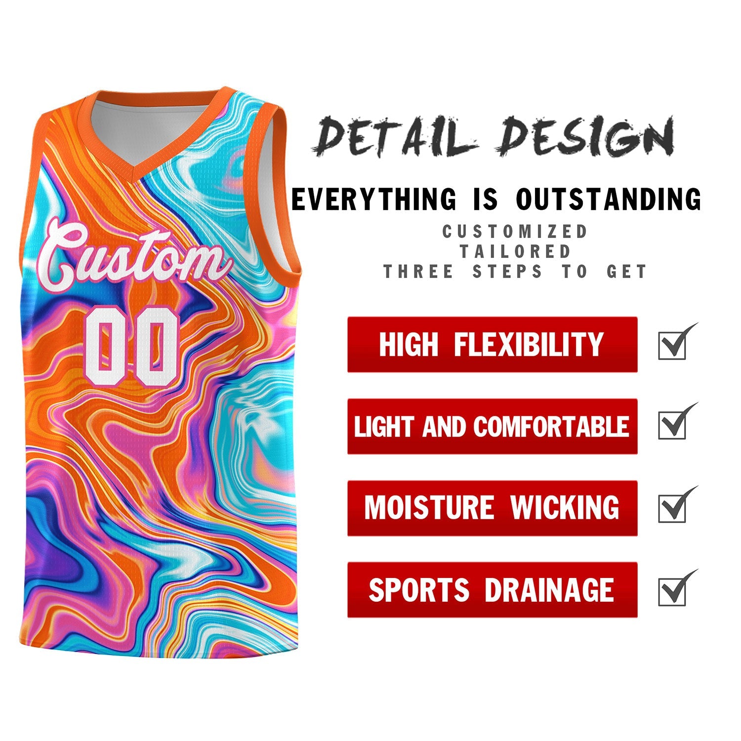 Custom Orange Fluid Painting Pattern Sports Uniform Basketball Jersey