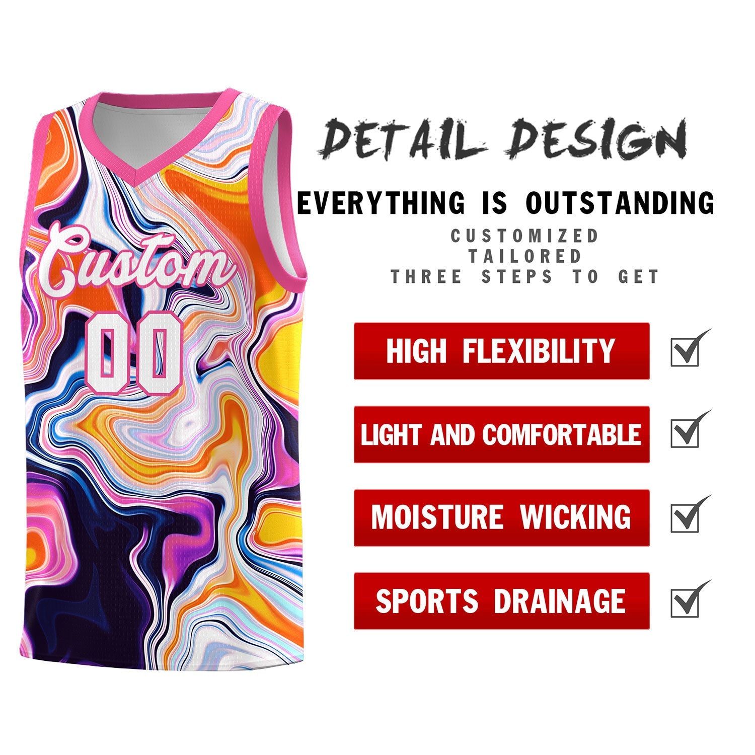 Custom Pink Fluid Painting Pattern Sports Uniform Basketball Jersey