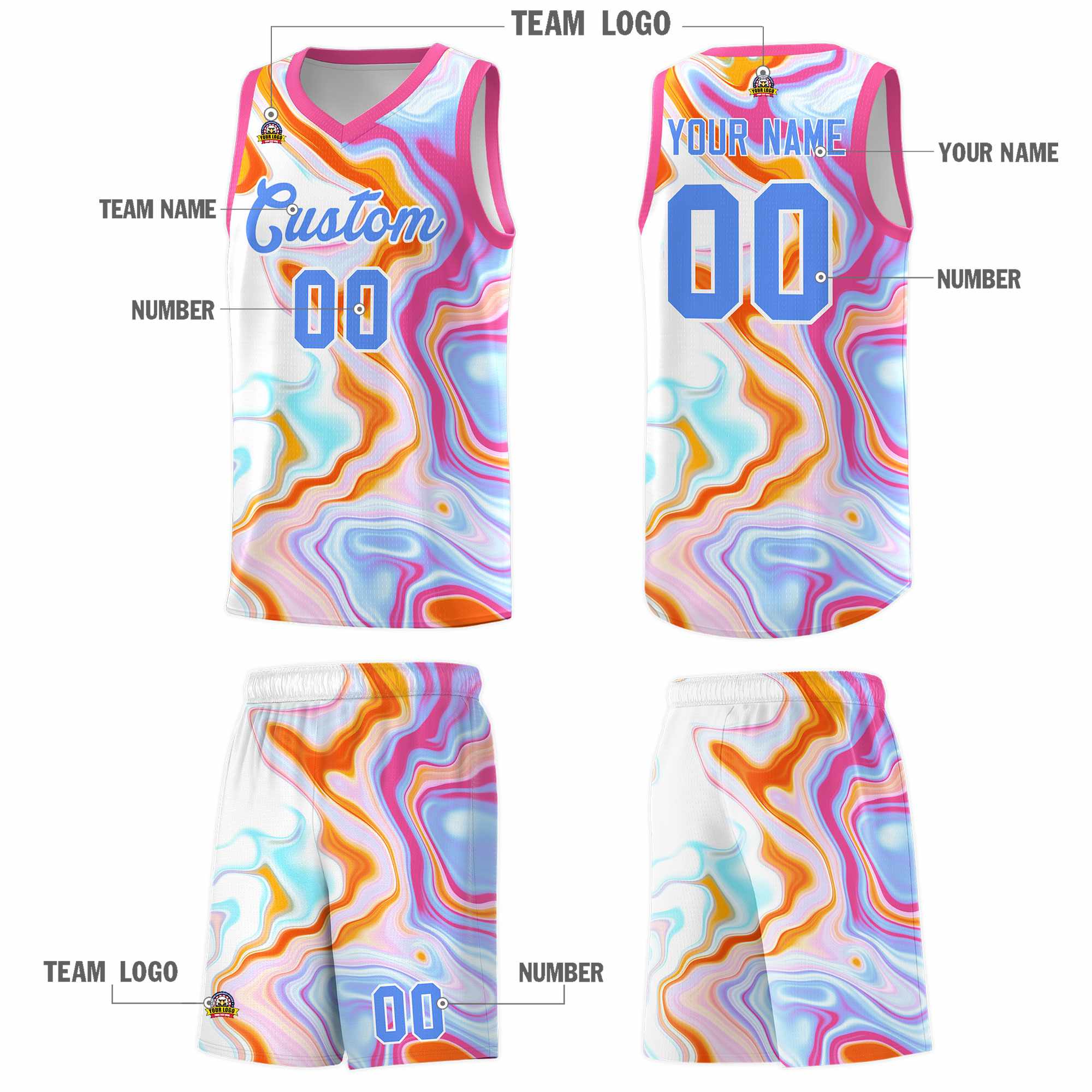 Custom Pink Fluid Painting Pattern Sports Uniform Basketball Jersey