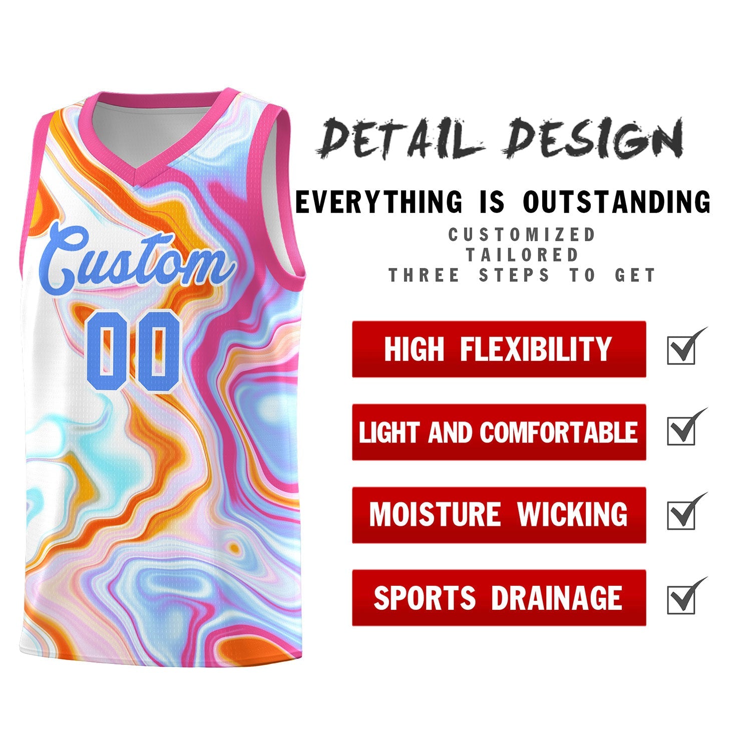 Custom Pink Fluid Painting Pattern Sports Uniform Basketball Jersey