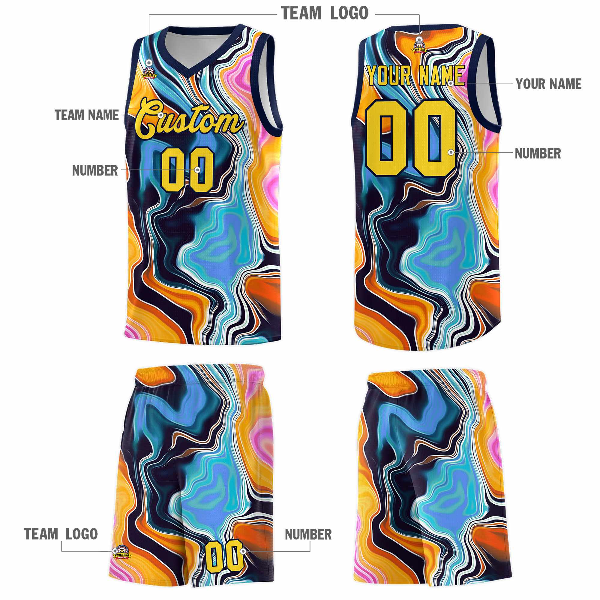 Custom Navy Fluid Painting Pattern Sports Uniform Basketball Jersey