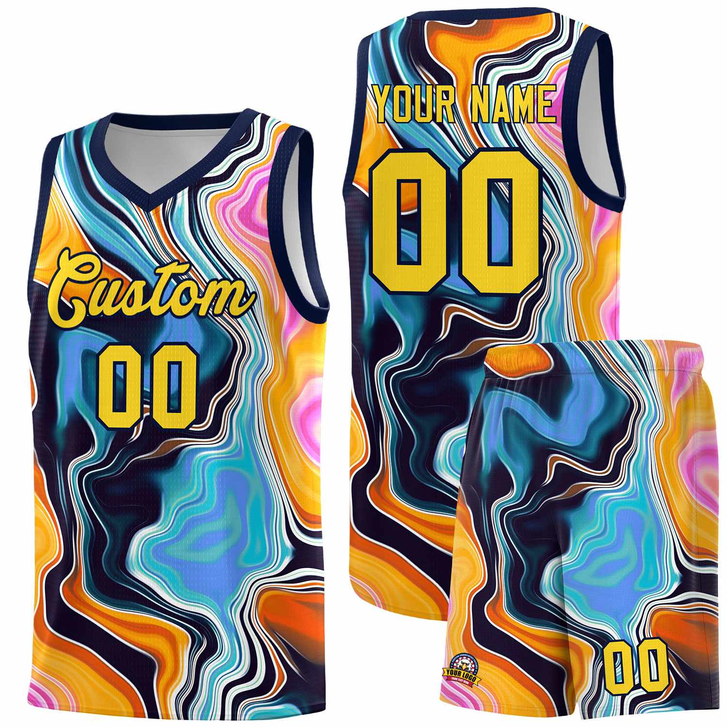 Custom Navy Fluid Painting Pattern Sports Uniform Basketball Jersey