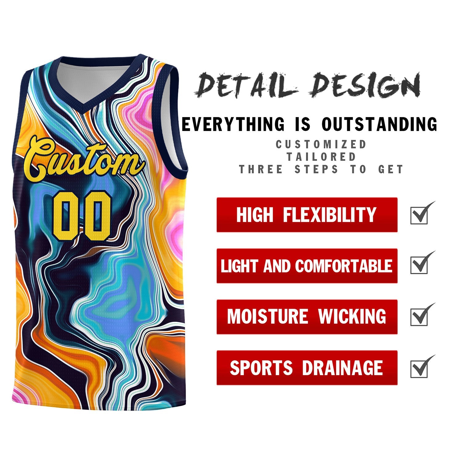 Custom Navy Fluid Painting Pattern Sports Uniform Basketball Jersey