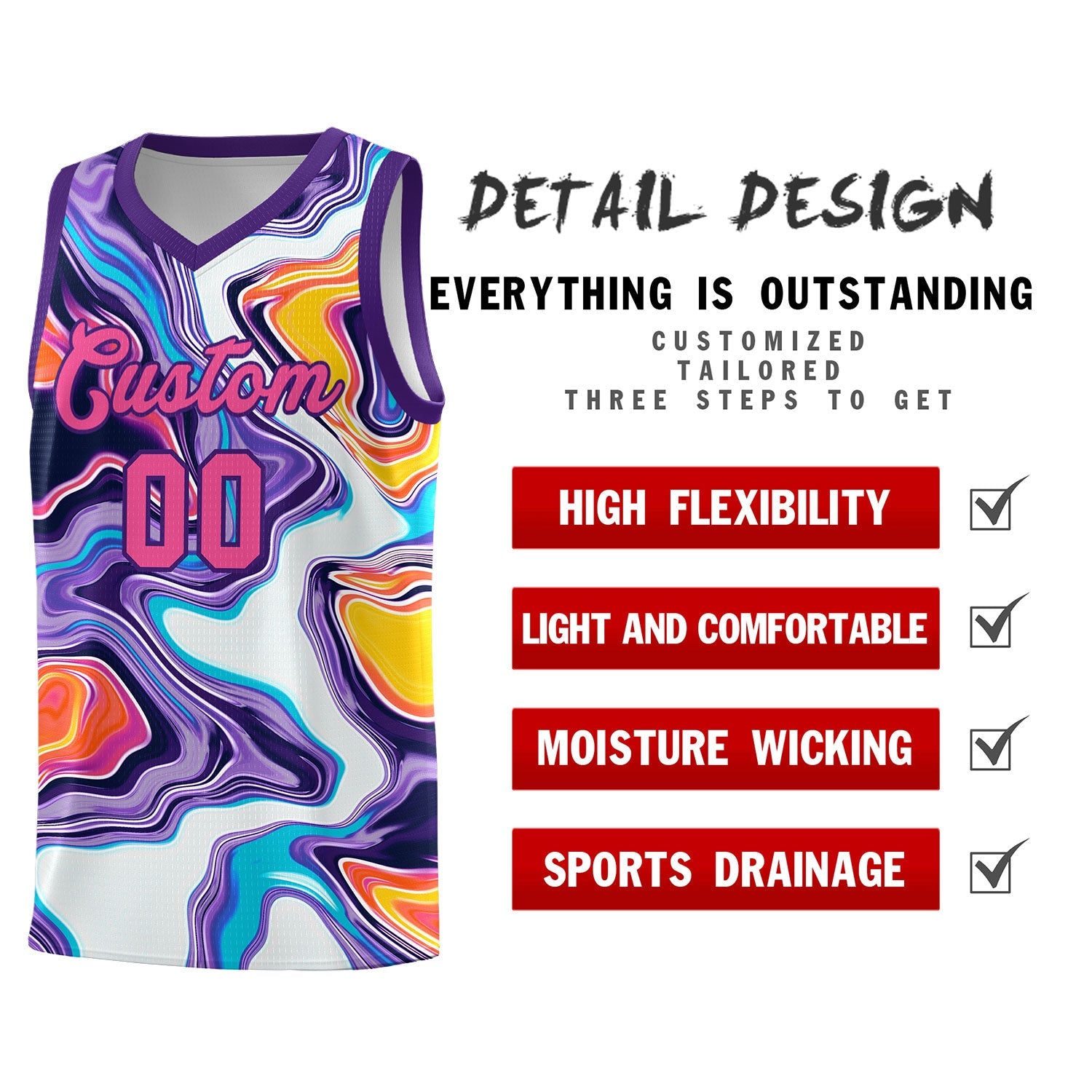 Custom Purple Fluid Painting Pattern Sports Uniform Basketball Jersey