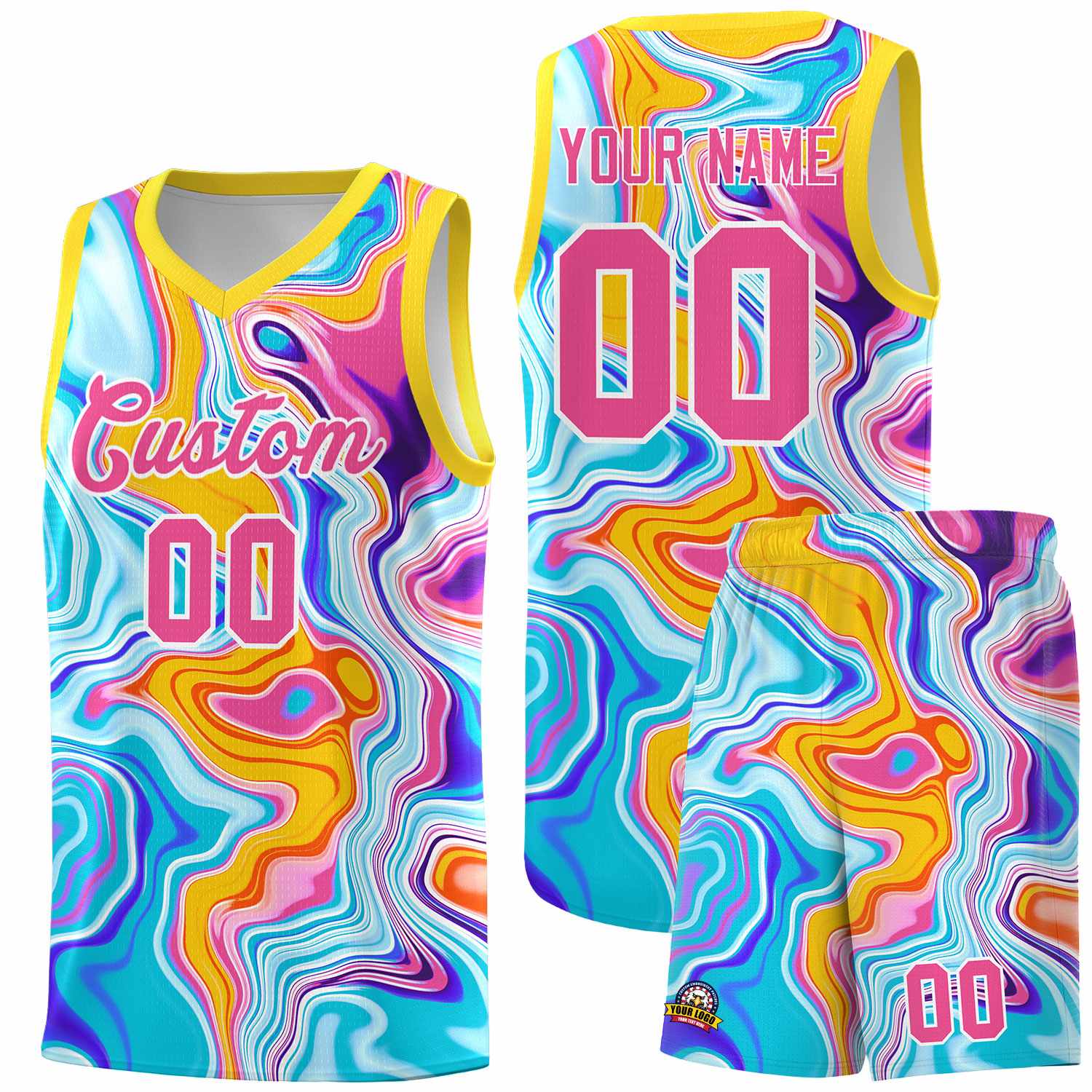 Custom Gold Fluid Painting Pattern Sports Uniform Basketball Jersey