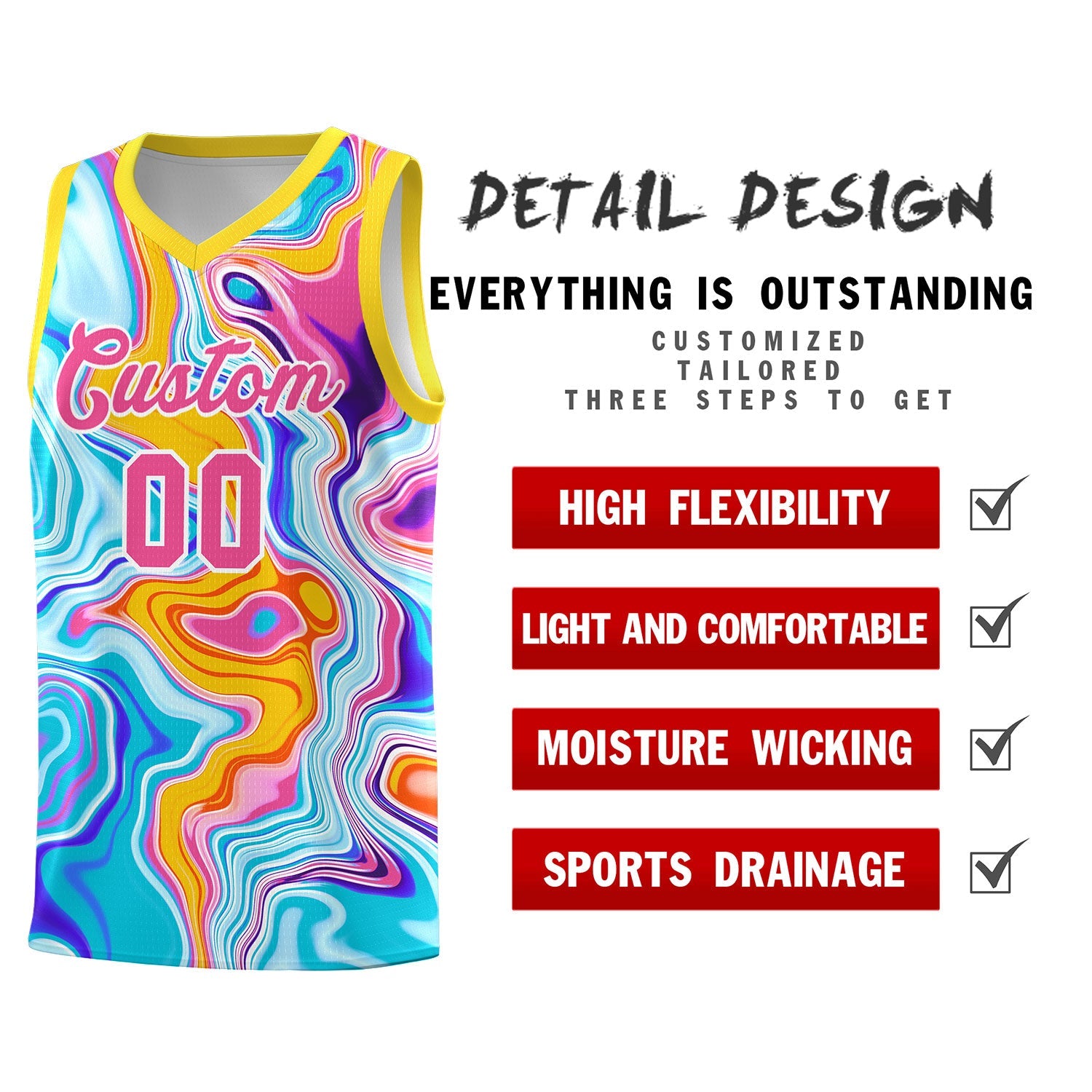 Custom Gold Fluid Painting Pattern Sports Uniform Basketball Jersey