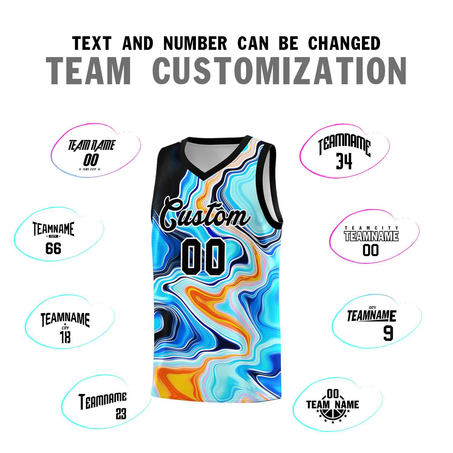 Custom Black Fluid Painting Pattern Sports Uniform Basketball Jersey