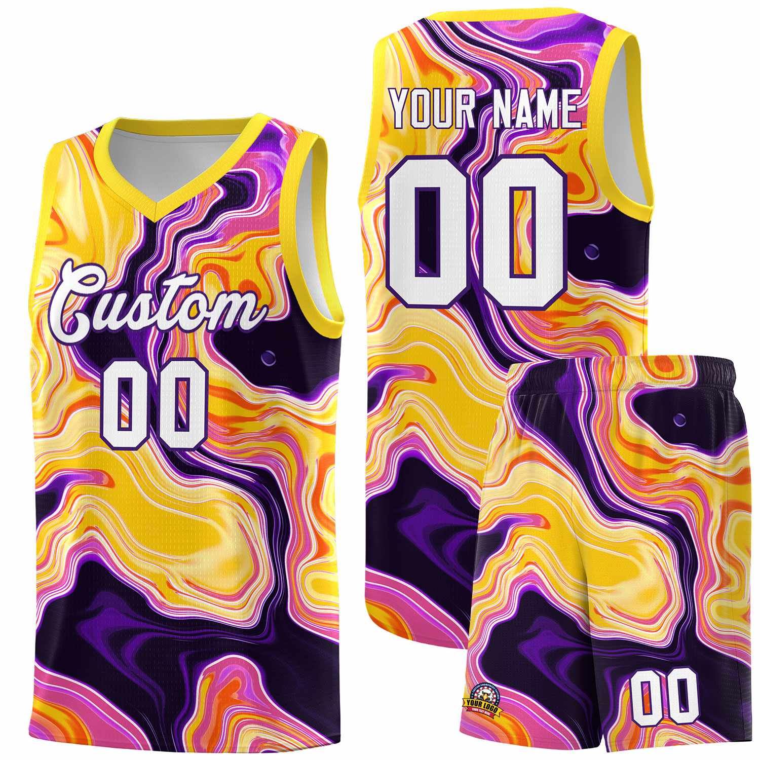 Custom Gold Fluid Painting Pattern Sports Uniform Basketball Jersey