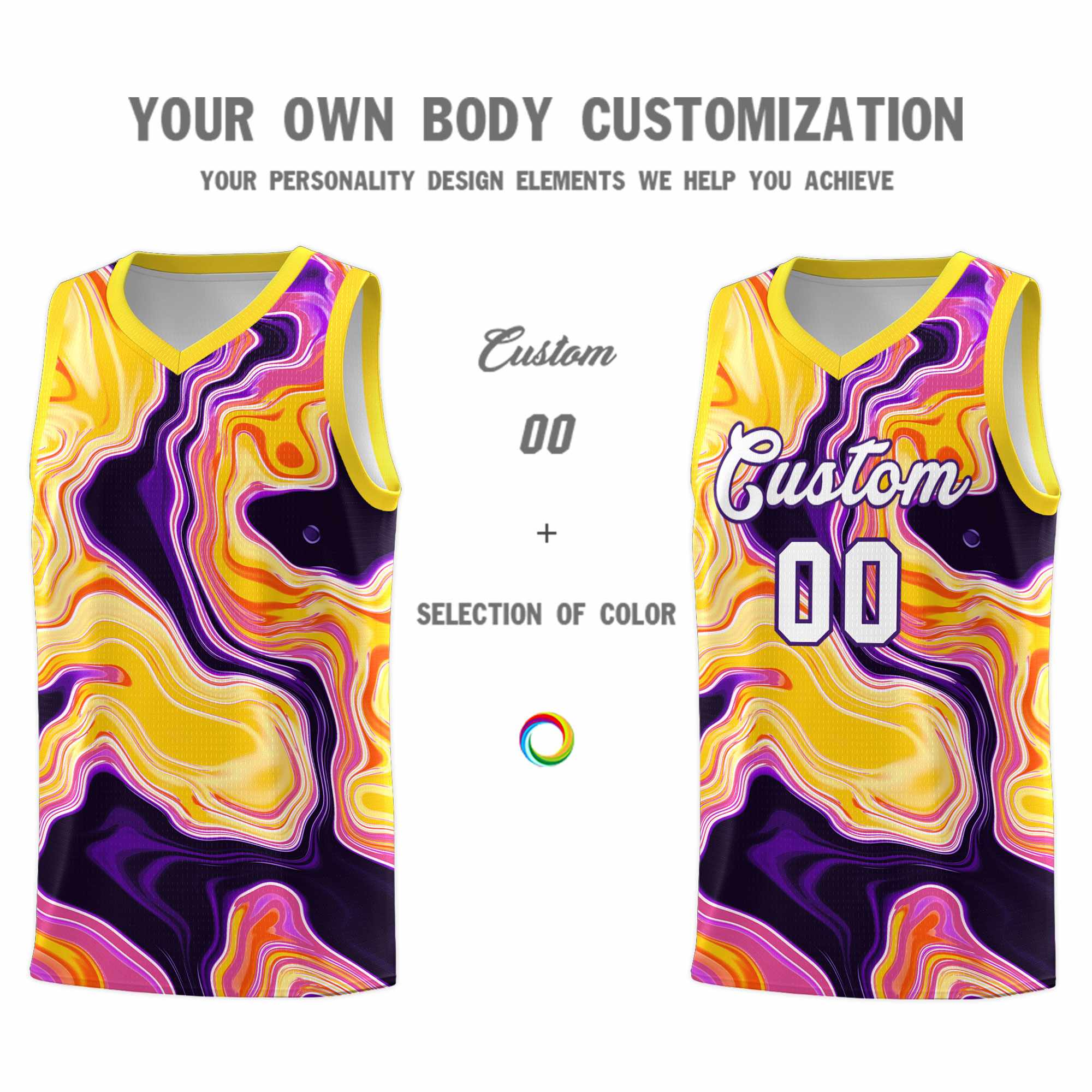 Custom Gold Fluid Painting Pattern Sports Uniform Basketball Jersey