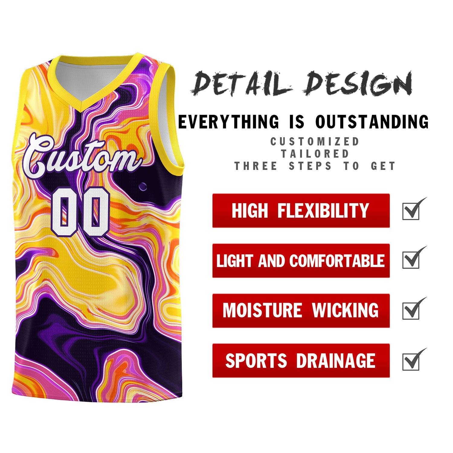 Custom Gold Fluid Painting Pattern Sports Uniform Basketball Jersey