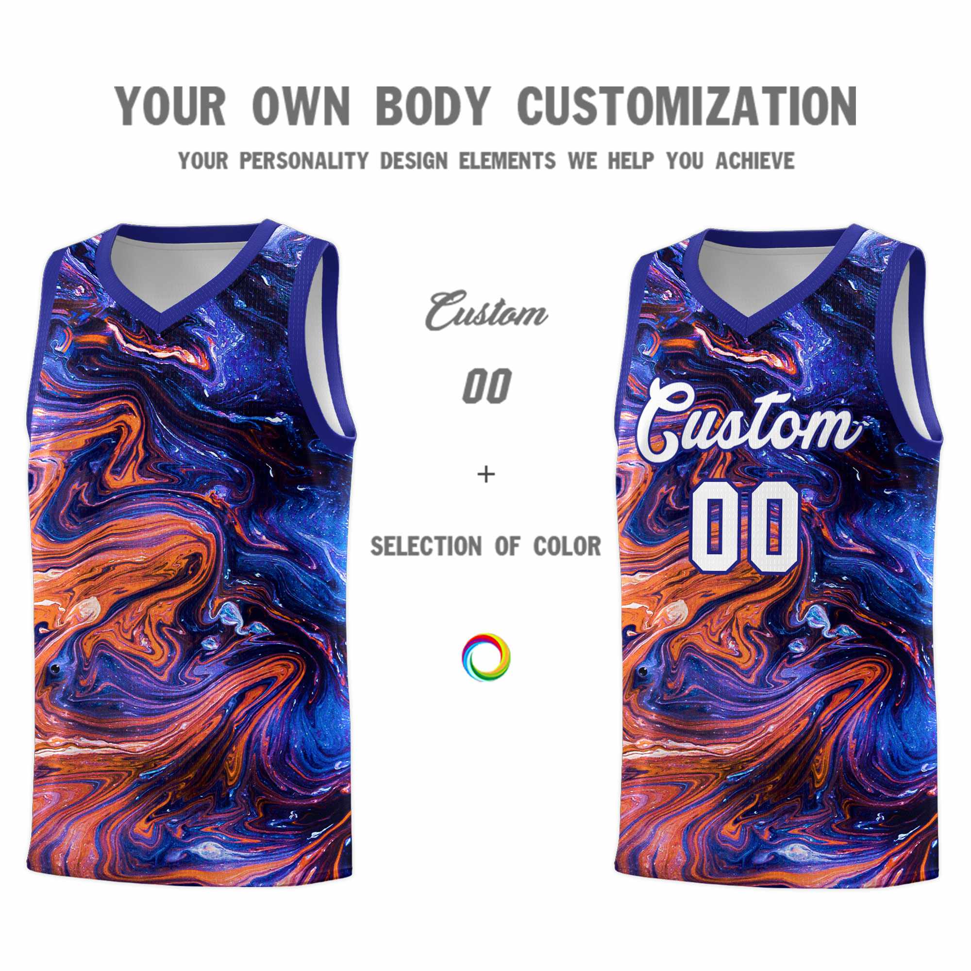 Custom Royal Fluid Painting Pattern Sports Uniform Basketball Jersey