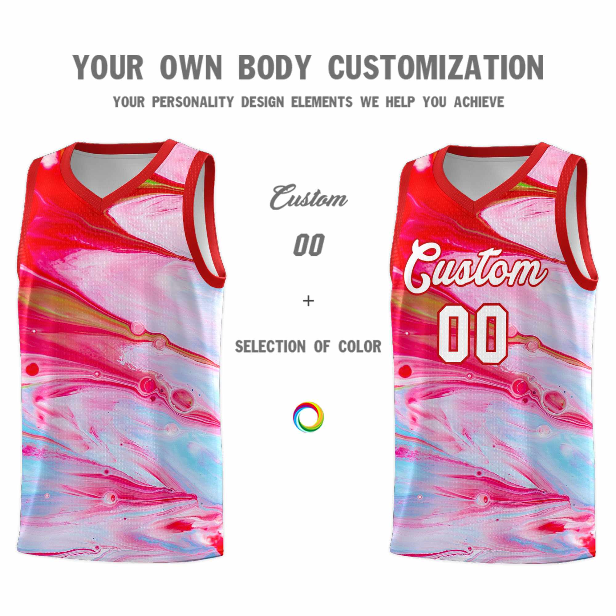 Custom Red Fluid Painting Pattern Sports Uniform Basketball Jersey