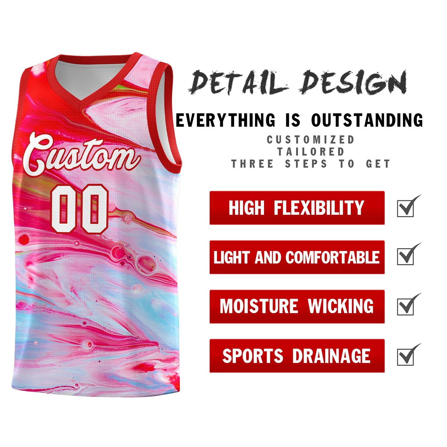 Custom Red Fluid Painting Pattern Sports Uniform Basketball Jersey